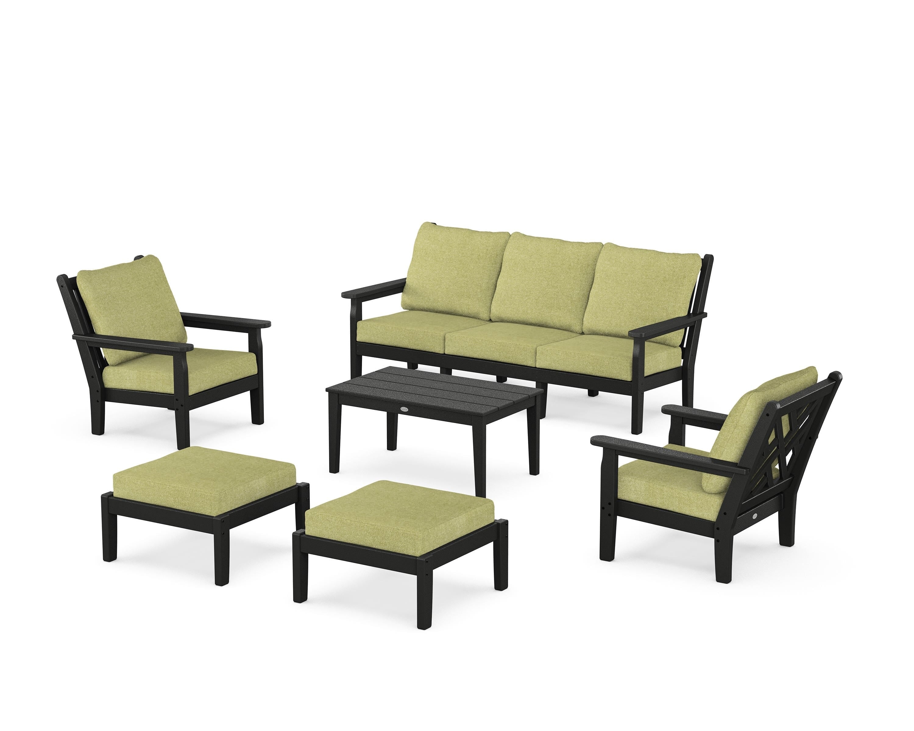 POLYWOOD Chippendale 6-Piece Lounge Sofa Set in Black / Chartreuse Boucle