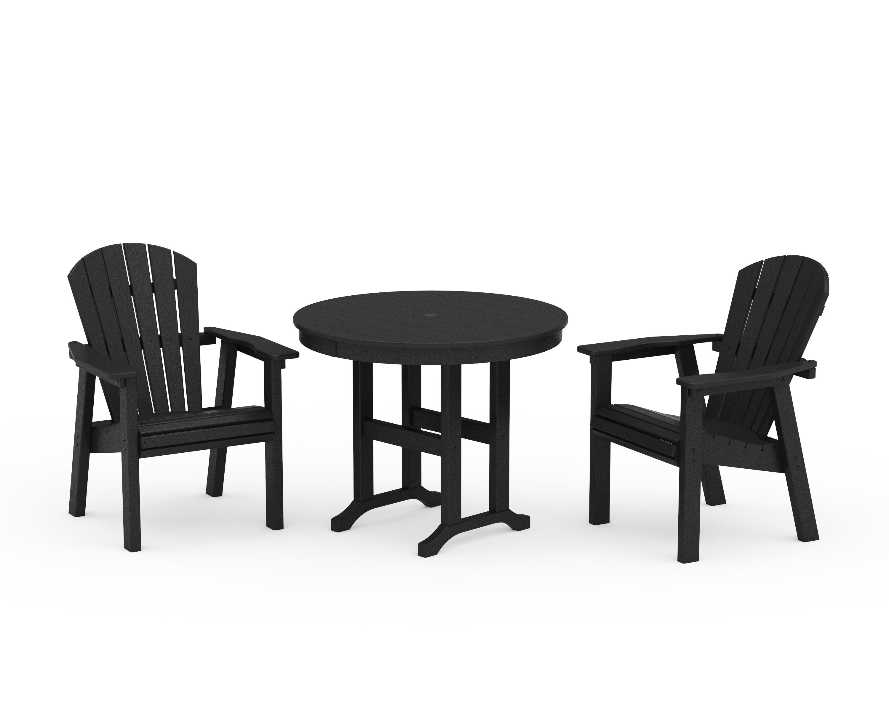 POLYWOOD Seashell 3-Piece Round Farmhouse Dining Set in Black