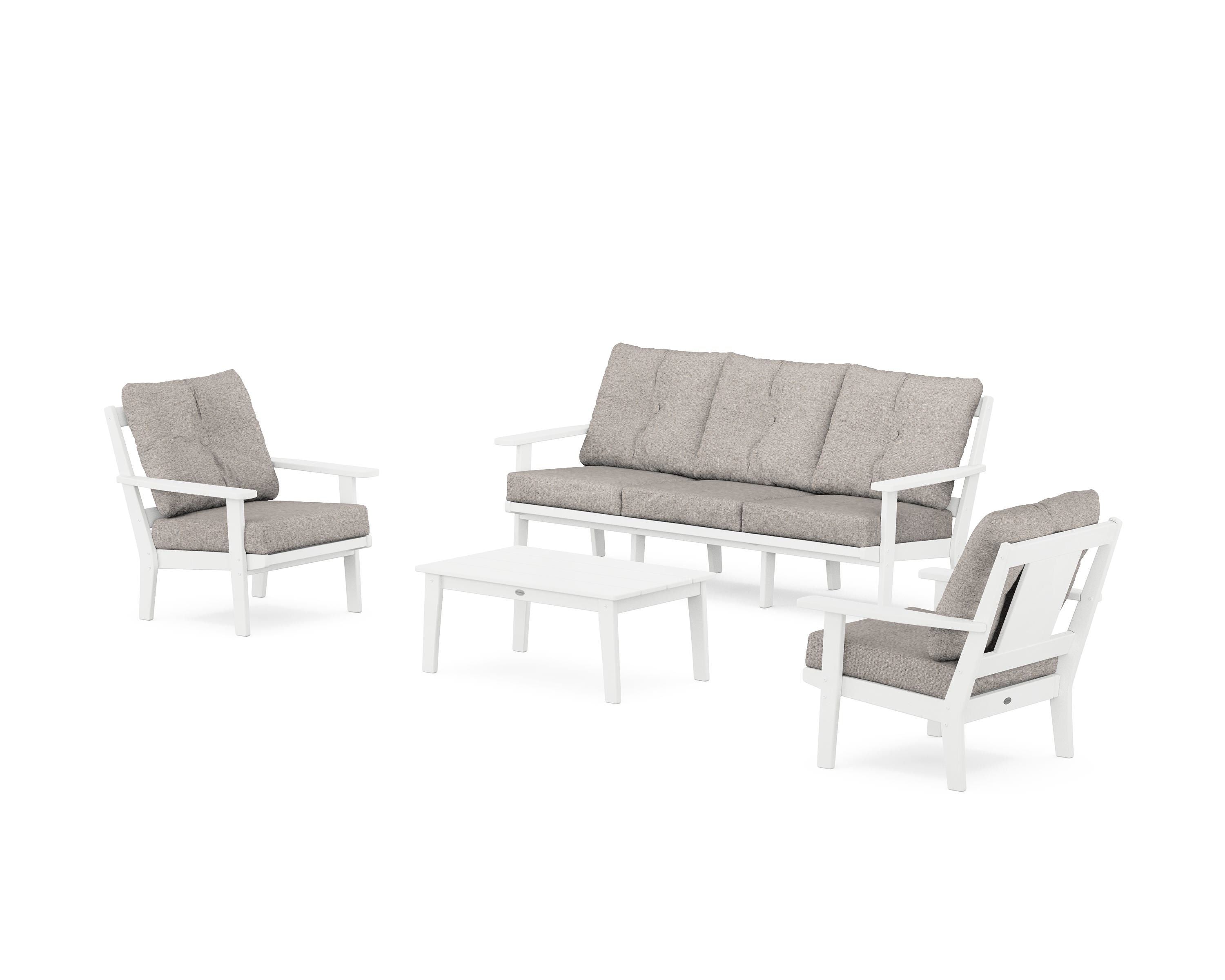 POLYWOOD Prairie 4-Piece Deep Seating Set with Sofa in White / Weathered Tweed