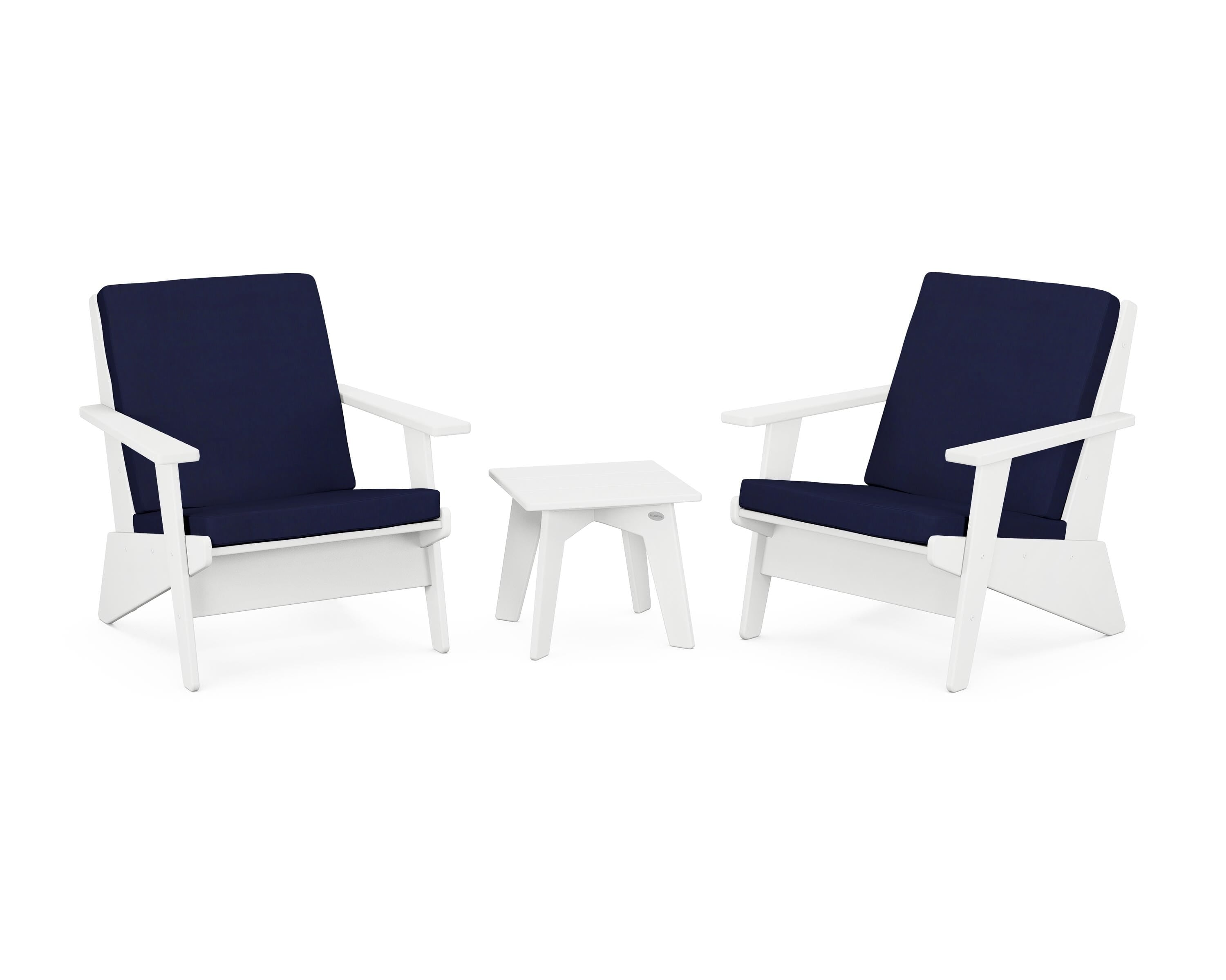 POLYWOOD Riviera Modern Lounge 3-Piece Set in White / Navy