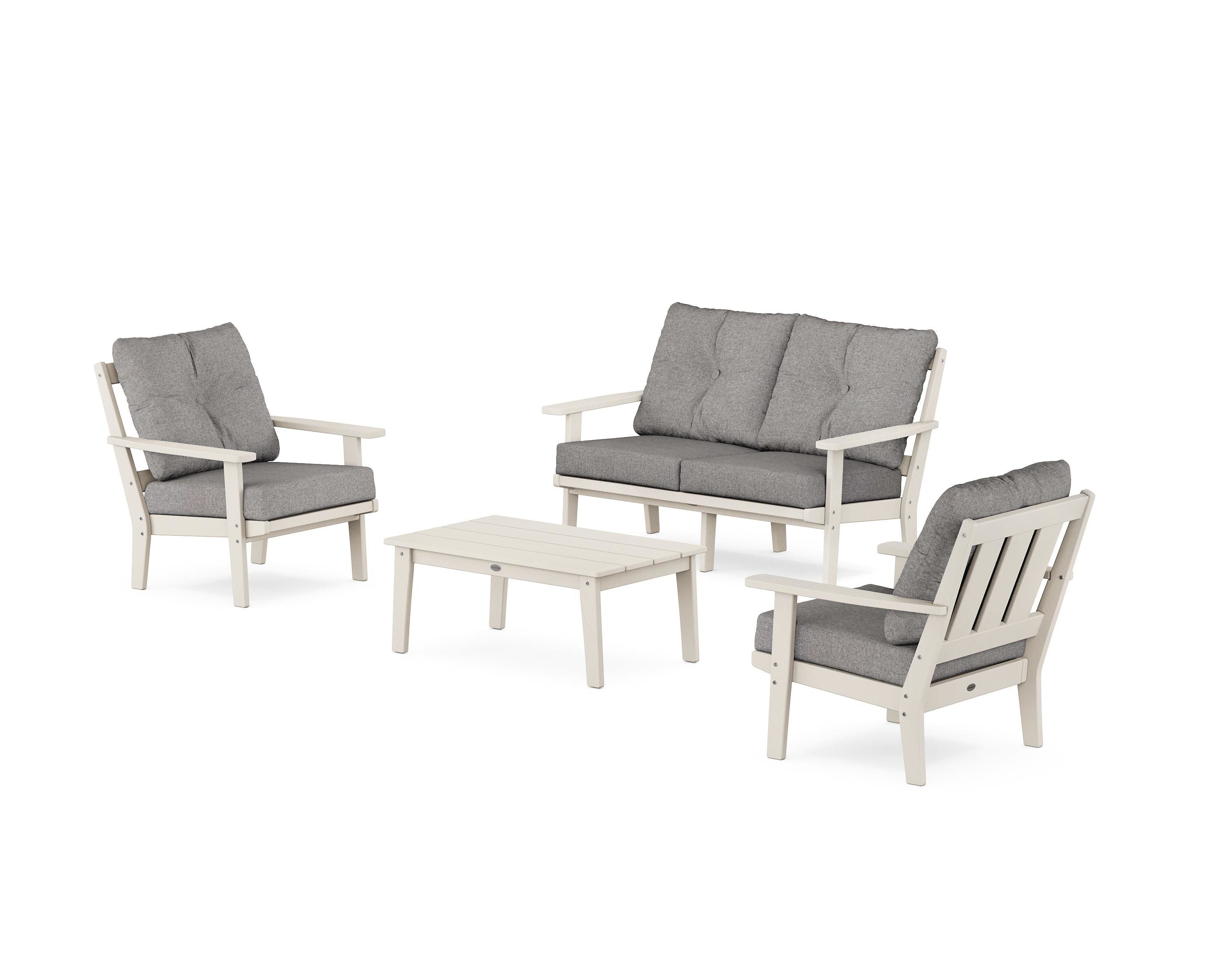 POLYWOOD Oxford 4-Piece Deep Seating Set with Loveseat in Sand / Grey Mist