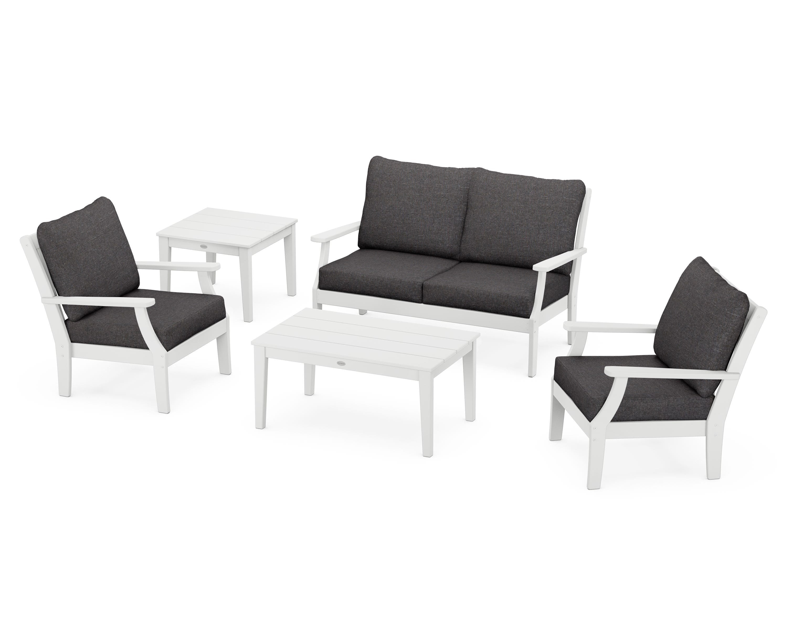 POLYWOOD Braxton 5-Piece Deep Seating Set in White / Ash Charcoal