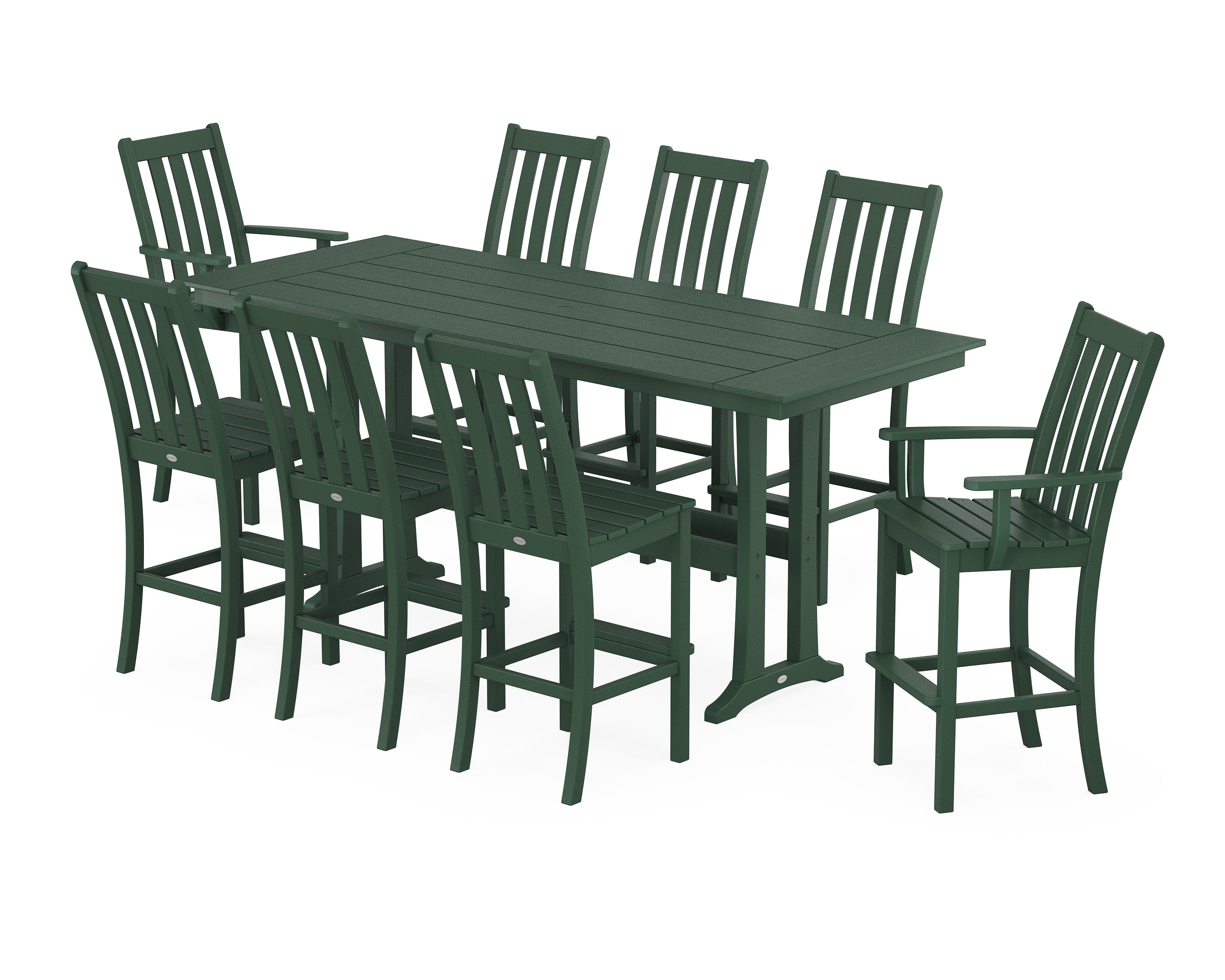 POLYWOOD® Vineyard 9-Piece Farmhouse Bar Set with Trestle Legs in Green