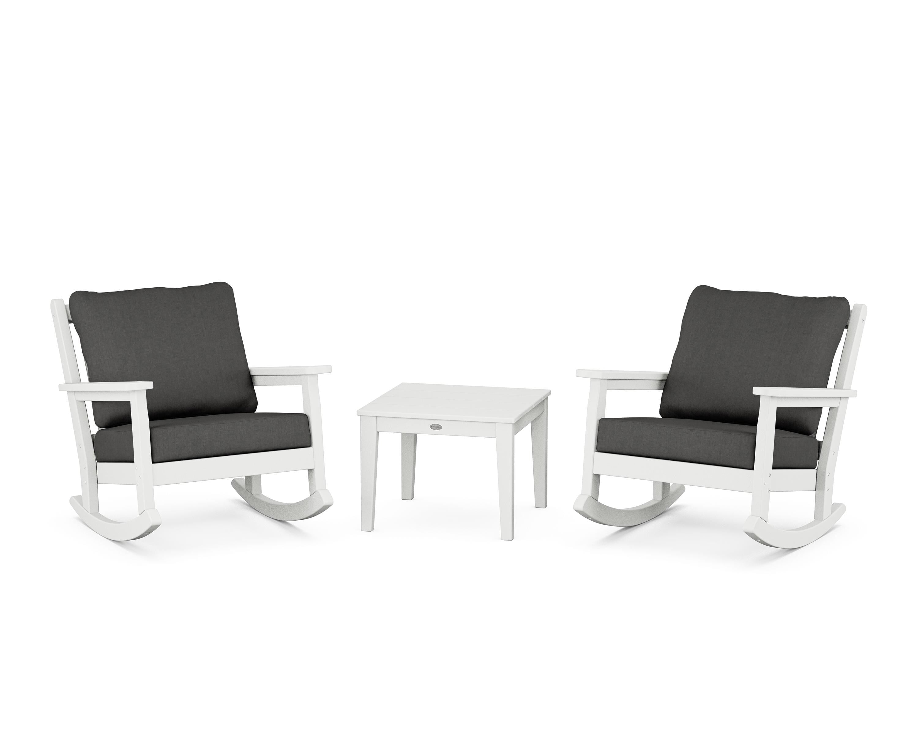 POLYWOOD Chippendale 3-Piece Deep Seating Rocker Set in White / Spectrum Carbon