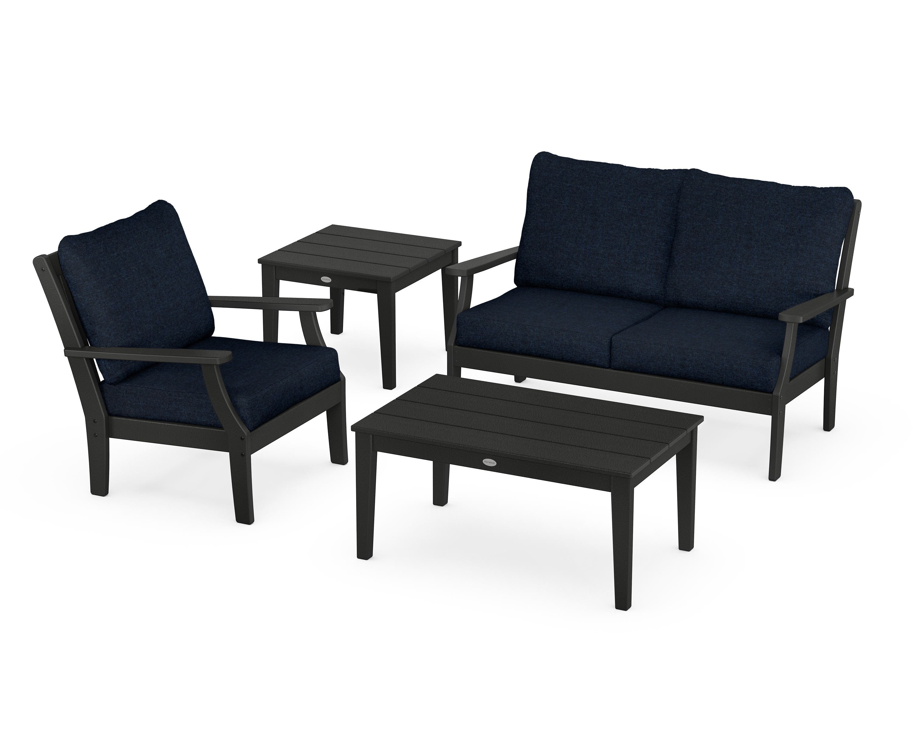 POLYWOOD Braxton 4-Piece Deep Seating Set in Black / Marine Indigo