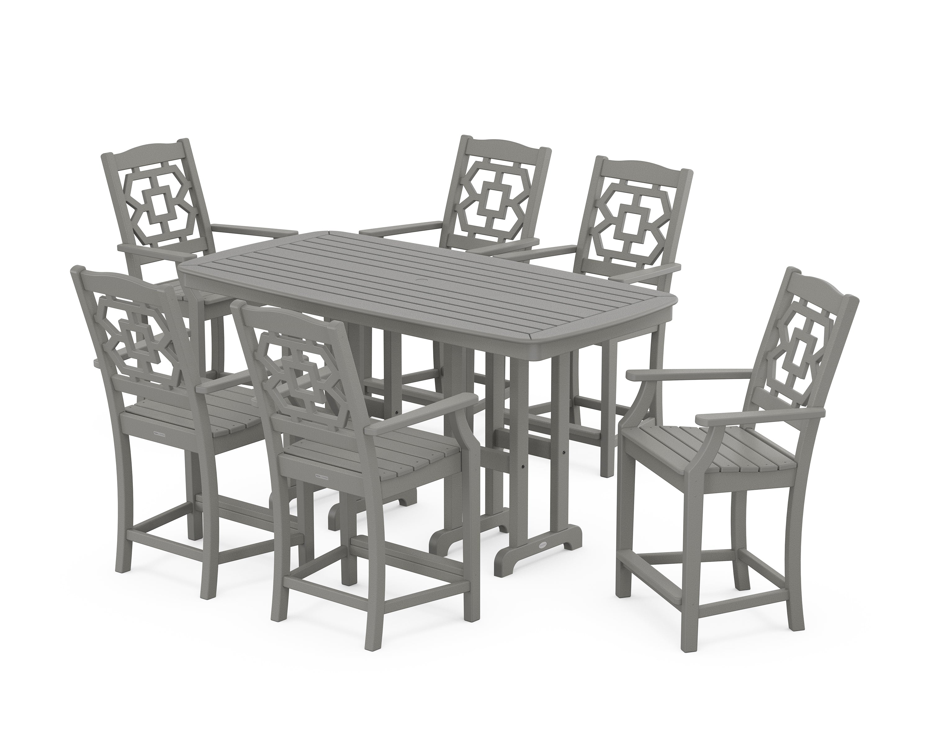 Martha Stewart by POLYWOOD® Chinoiserie Arm Chair 7-Piece Counter Set in Slate Grey