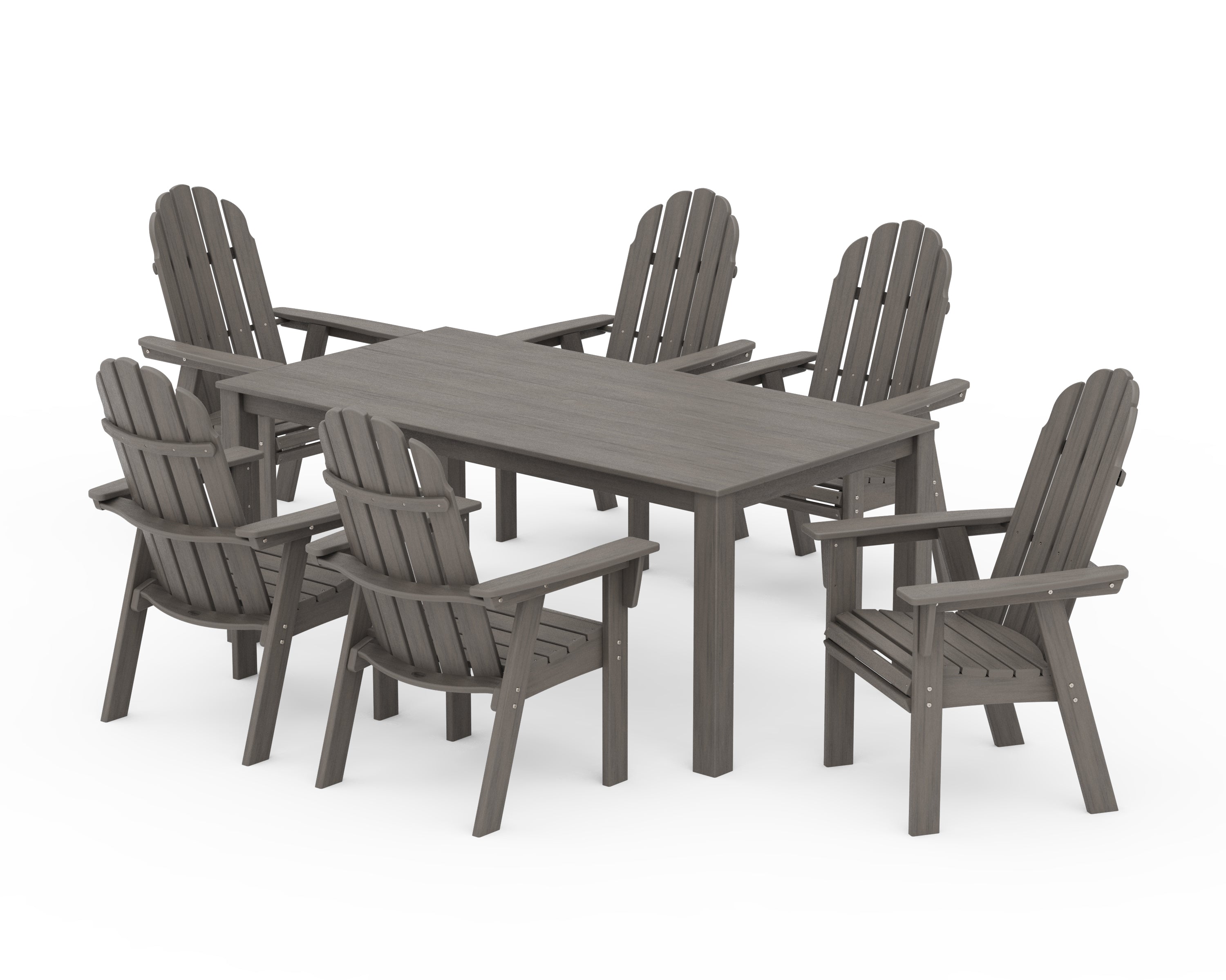 POLYWOOD Vineyard Curveback Adirondack 7-Piece Parsons Dining Set in Driftwood