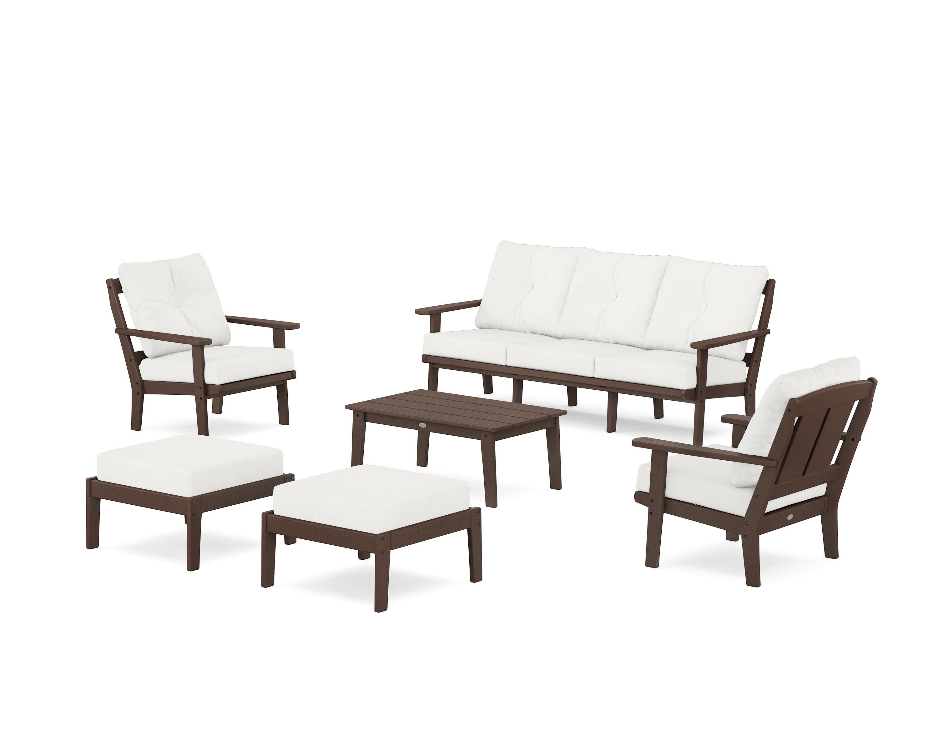 POLYWOOD Mission 6-Piece Lounge Sofa Set in Mahogany / Natural Linen