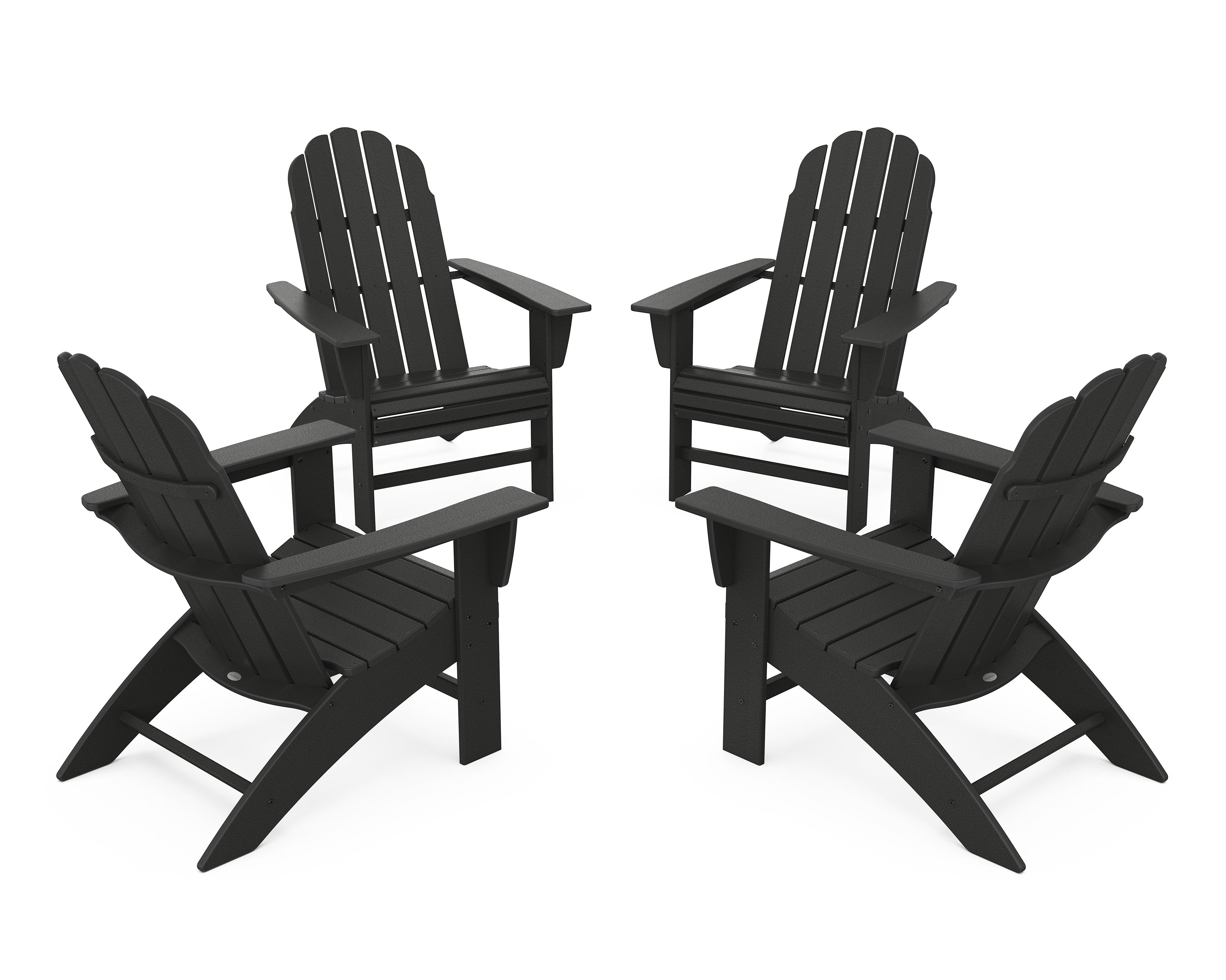 POLYWOOD® 4-Piece Vineyard Curveback Adirondack Chair Conversation Set in Black