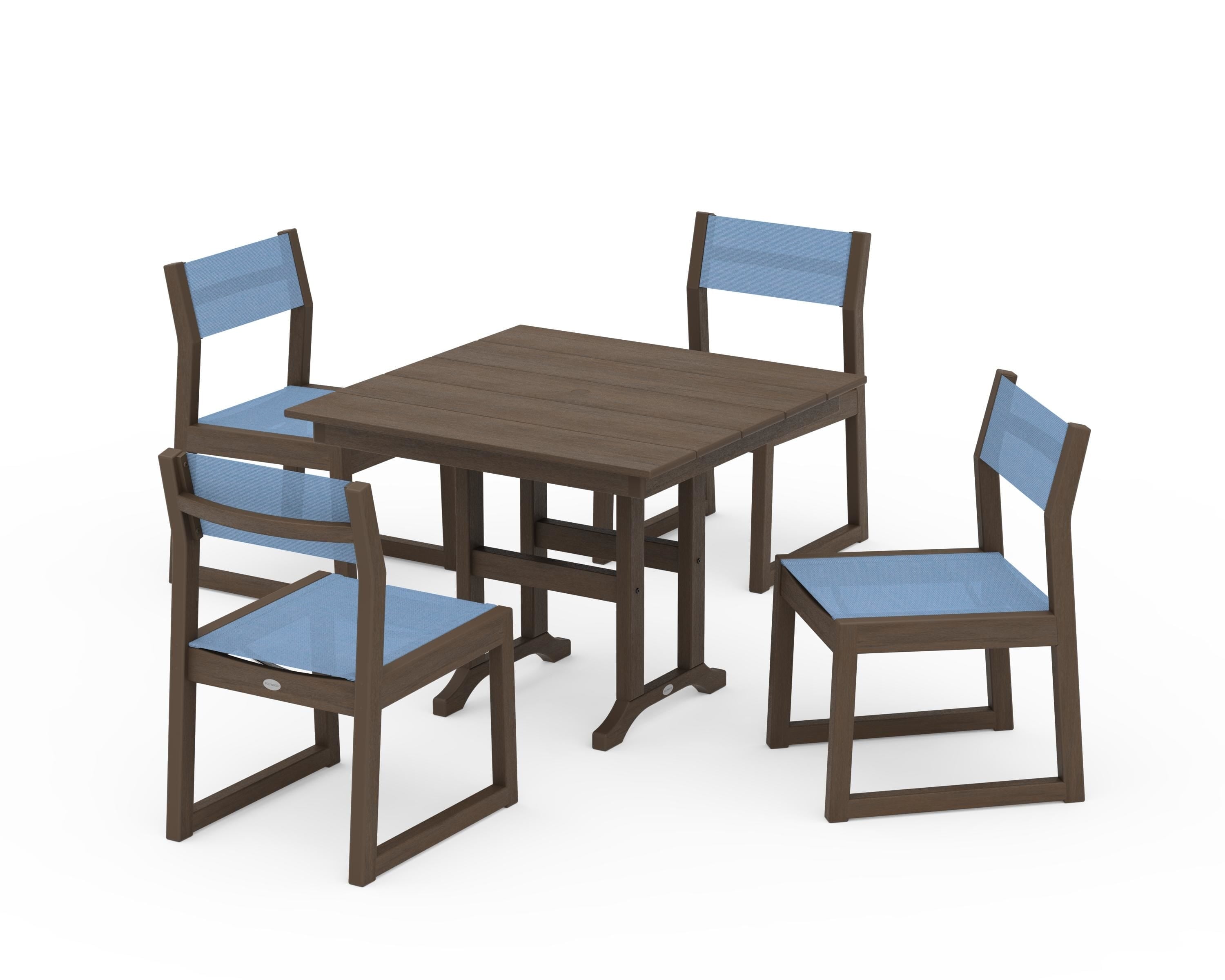 POLYWOOD EDGE Sling Side Chair 5-Piece Farmhouse Dining Set in Kona / Poolside Sling