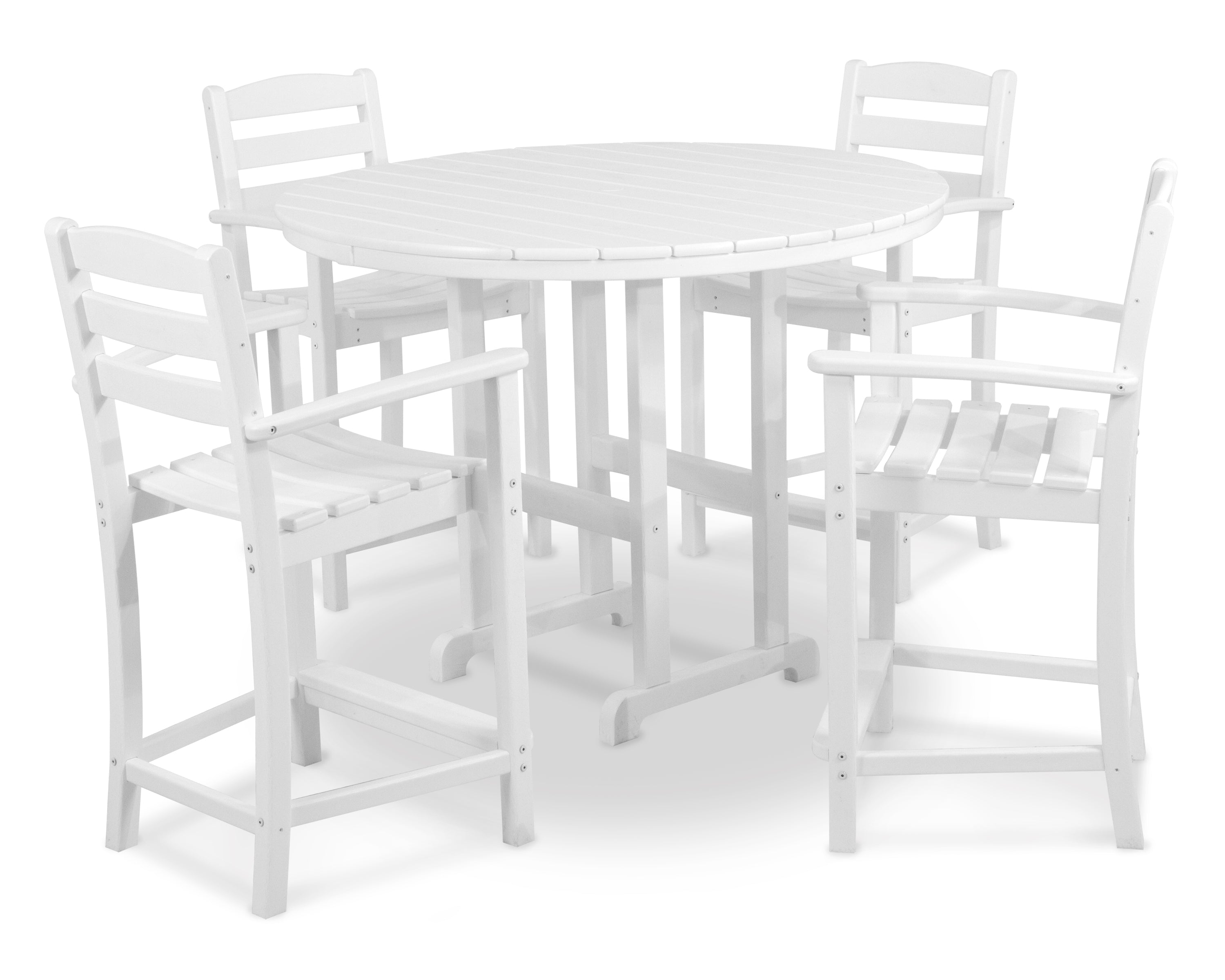 POLYWOOD® La Casa Café 5-Piece Round Farmhouse Counter Set in White