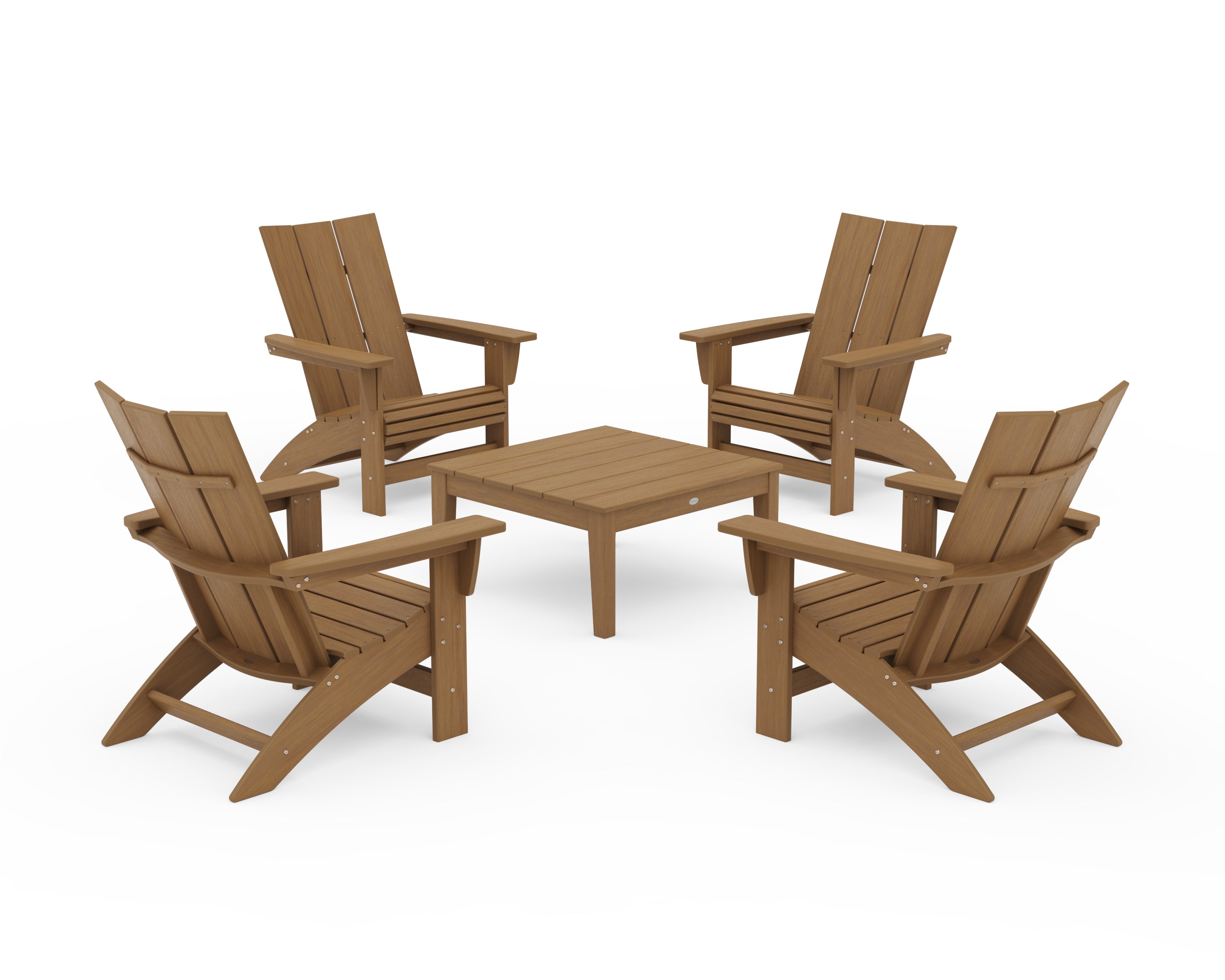 POLYWOOD 5-Piece Modern Grand Adirondack Chair Conversation Group in Natural