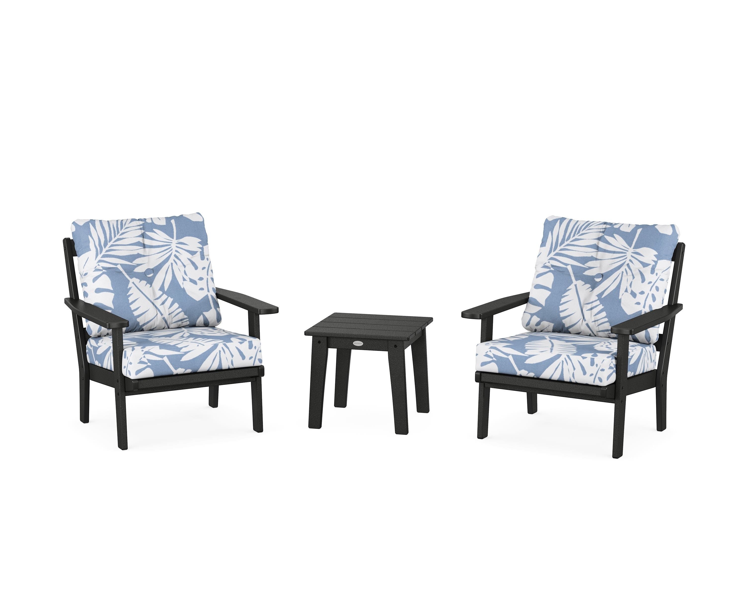 POLYWOOD Prairie 3-Piece Deep Seating Set in Black / Leaf Sky Blue