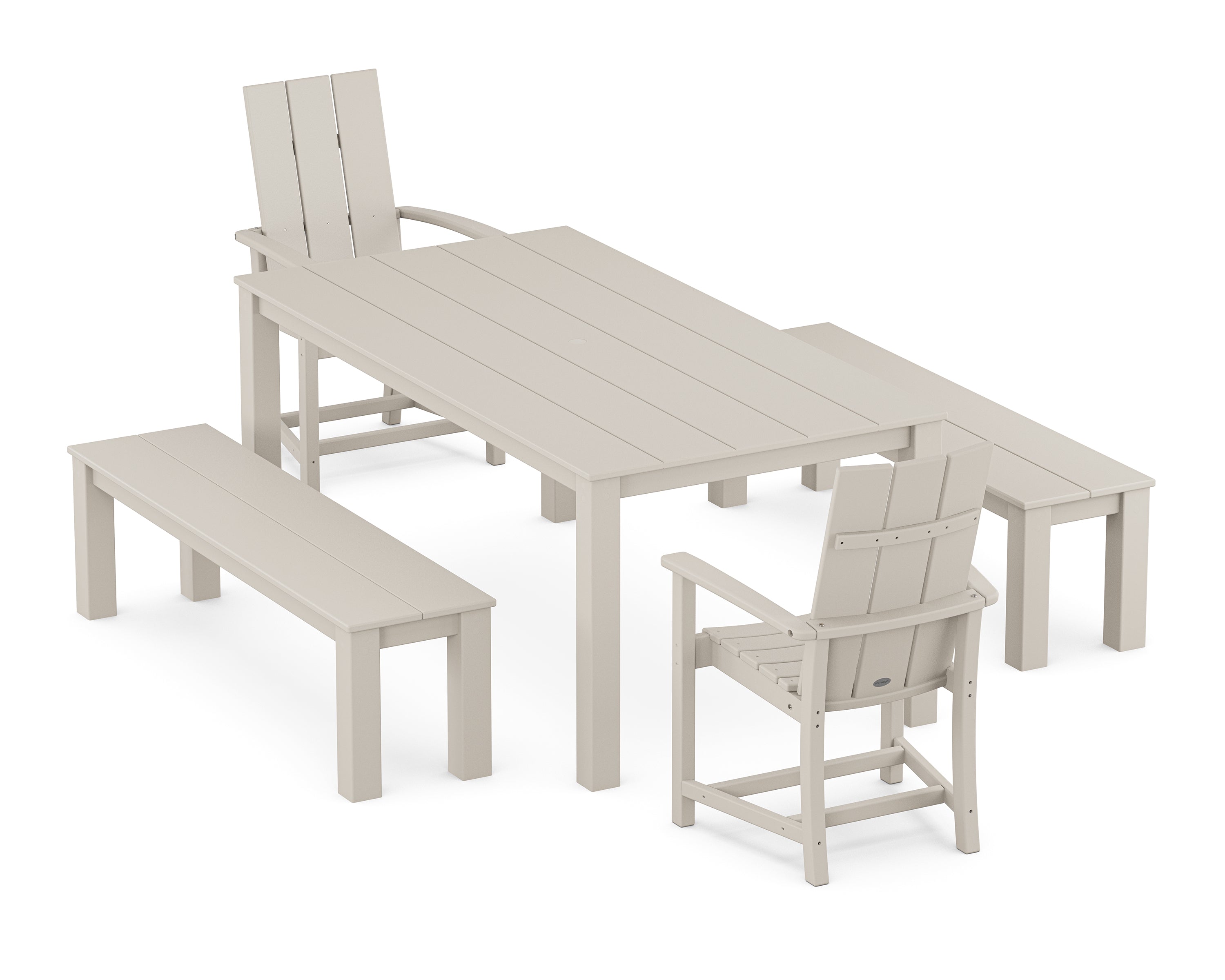 POLYWOOD® Modern Adirondack 5-Piece Parsons Dining Set with Benches in Sand