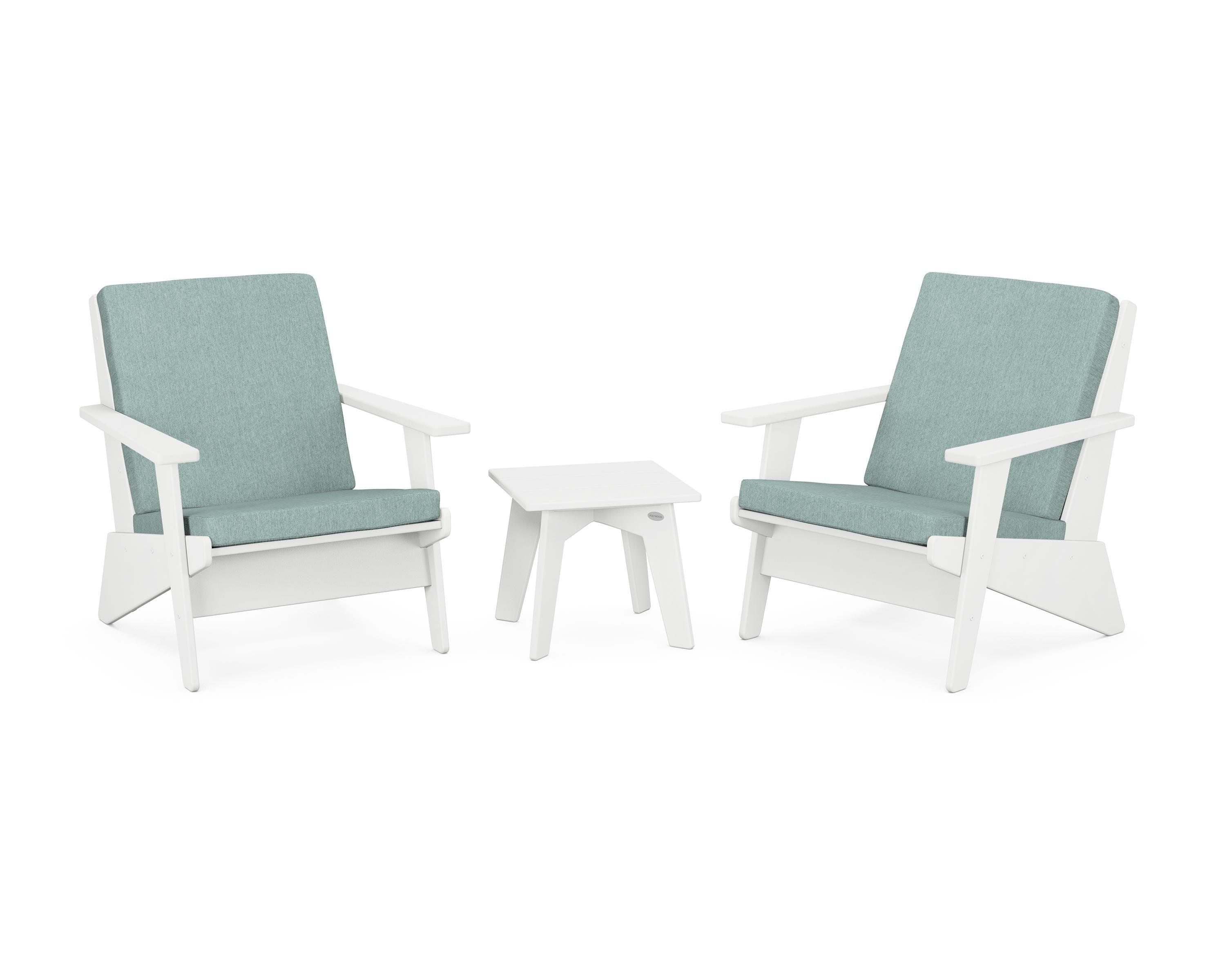 POLYWOOD Riviera Modern Lounge 3-Piece Set in White / Glacier Spa