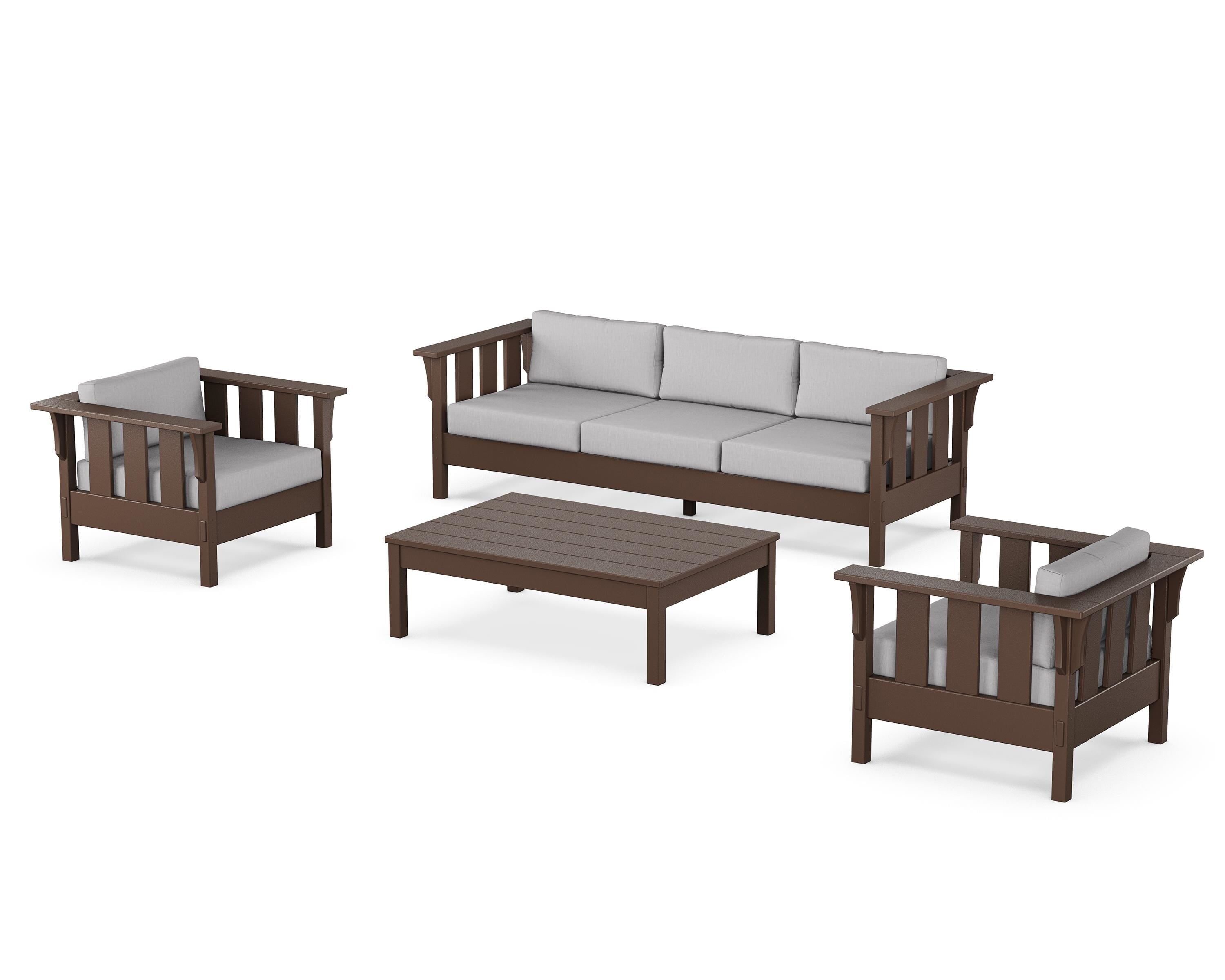 Martha Stewart by POLYWOOD Acadia 4-Piece Deep Seating Set with Sofa in Mahogany / Granite