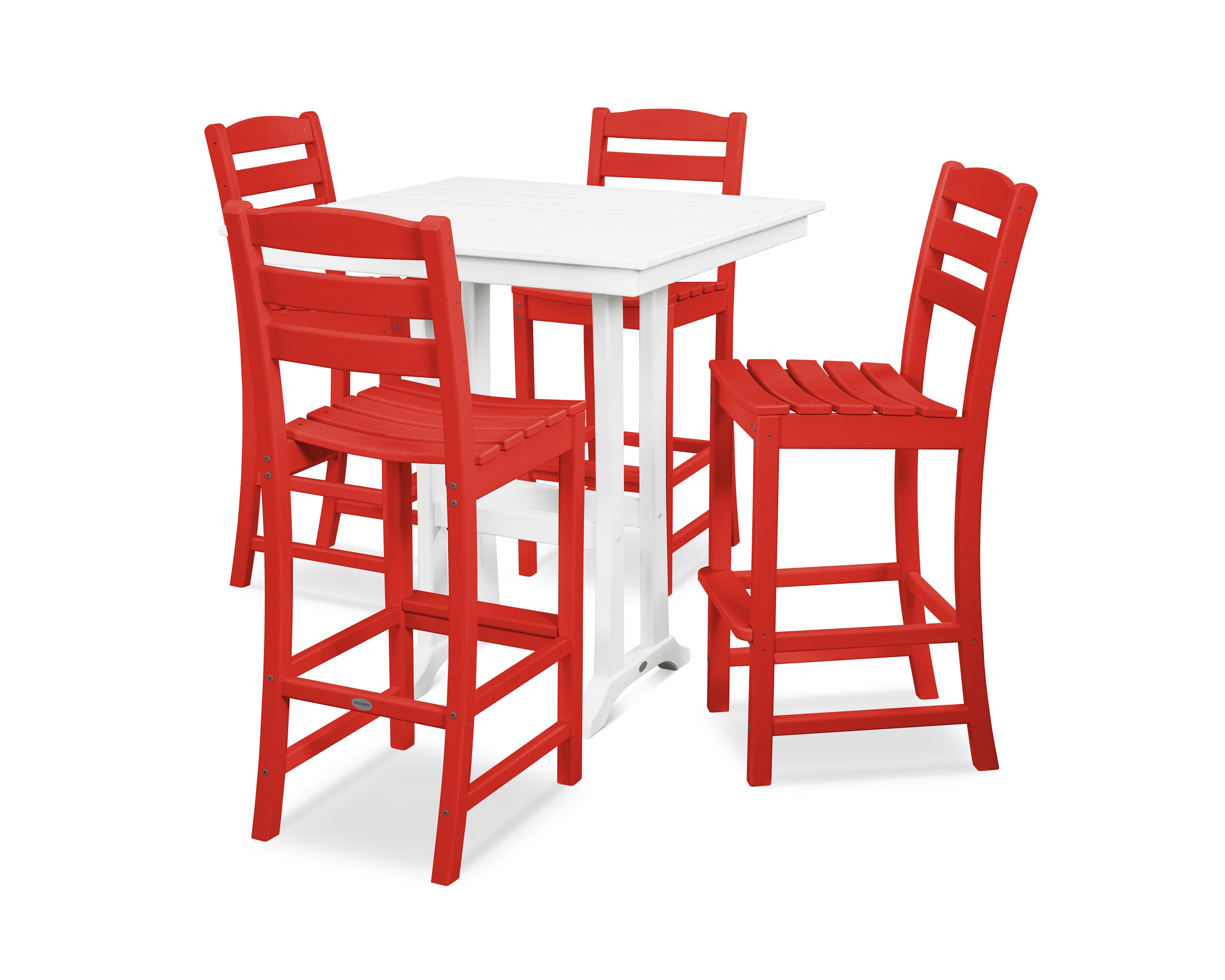 POLYWOOD® La Casa Café 5-Piece Farmhouse Trestle Bar Set in Sunset Red / White