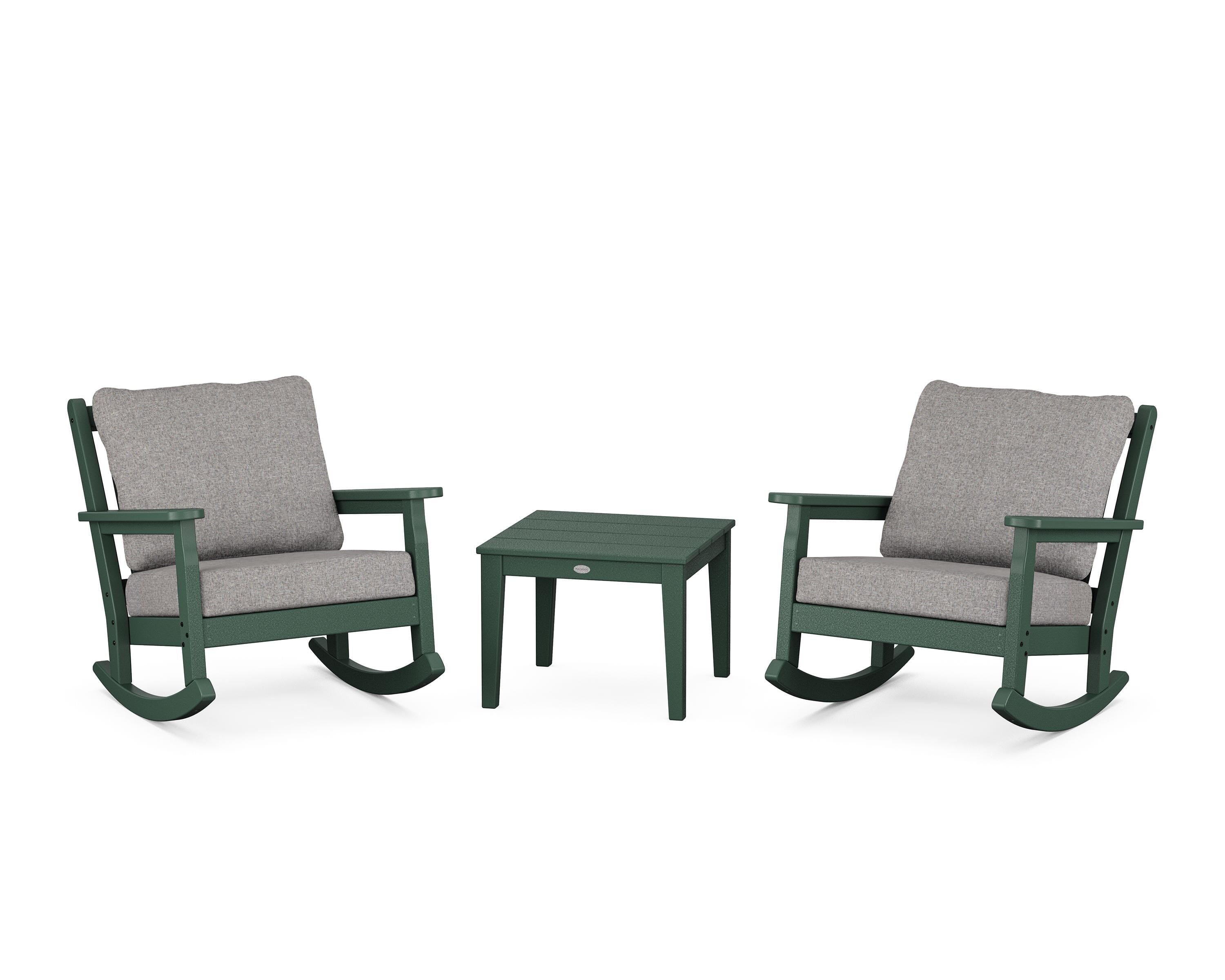 POLYWOOD Chippendale 3-Piece Deep Seating Rocker Set in Green / Grey Mist