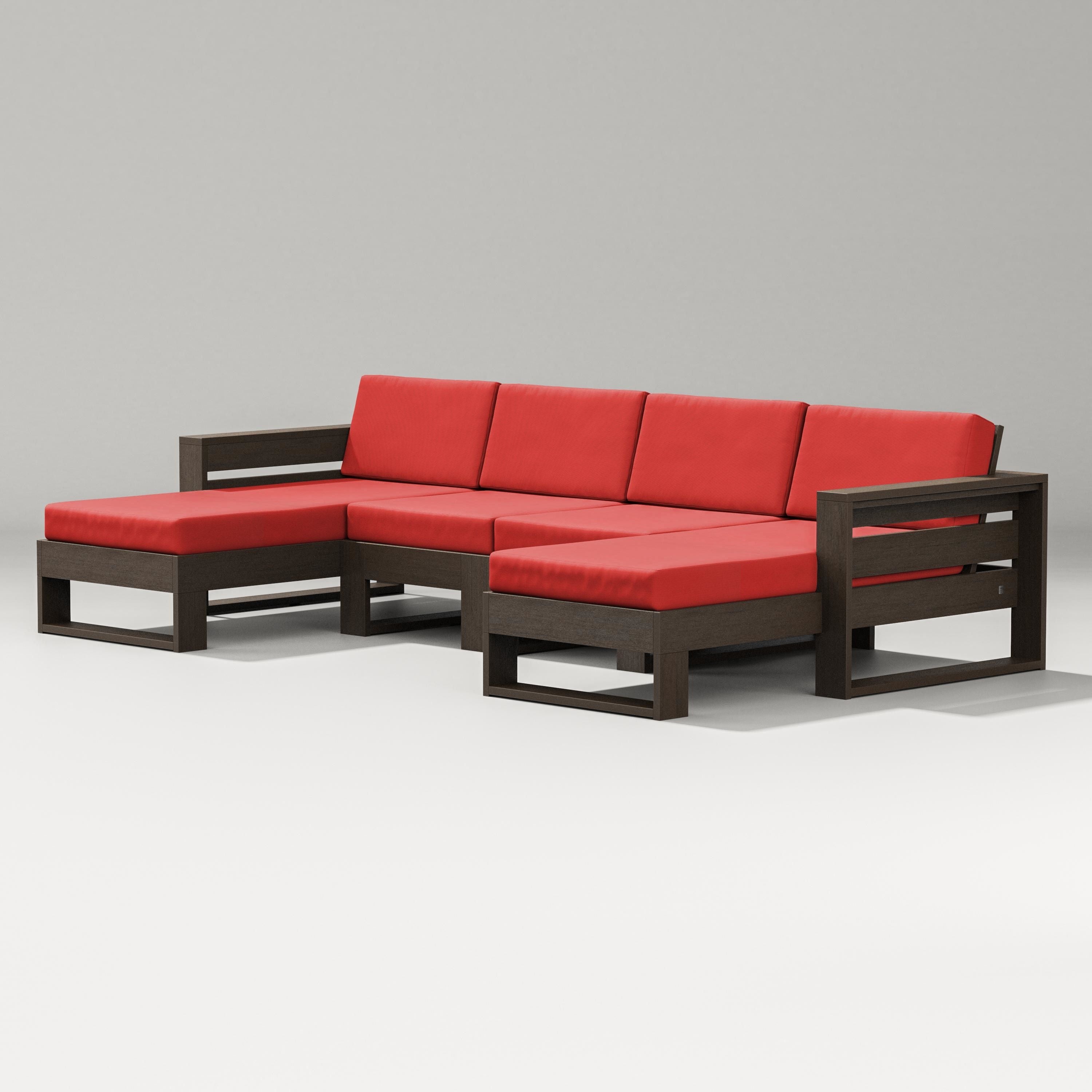 PW Designer Series Latitude Double Chaise Sectional in Kona / Crimson Linen