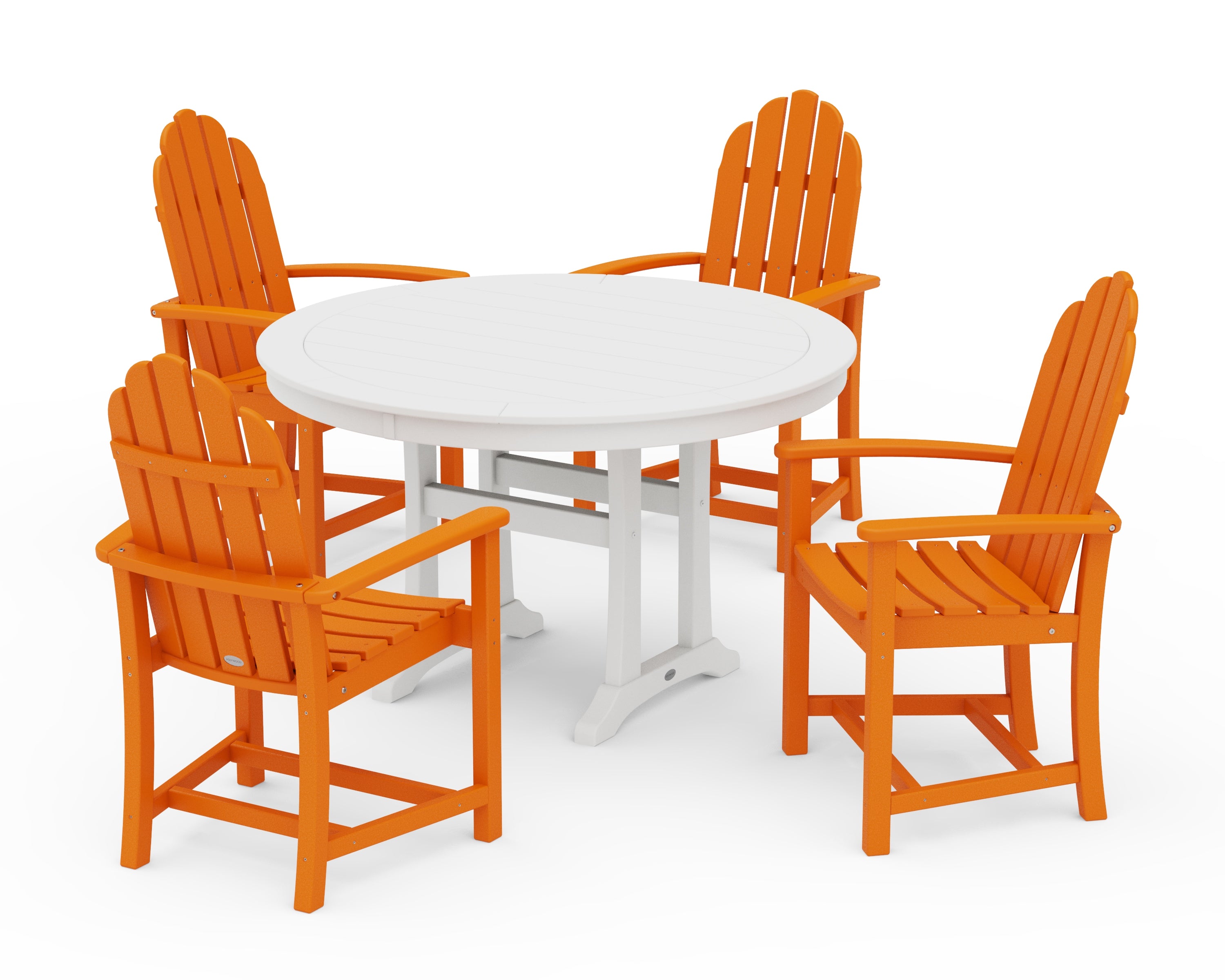 POLYWOOD Classic Adirondack 5-Piece Round Dining Set with Trestle Legs in Tangerine / White