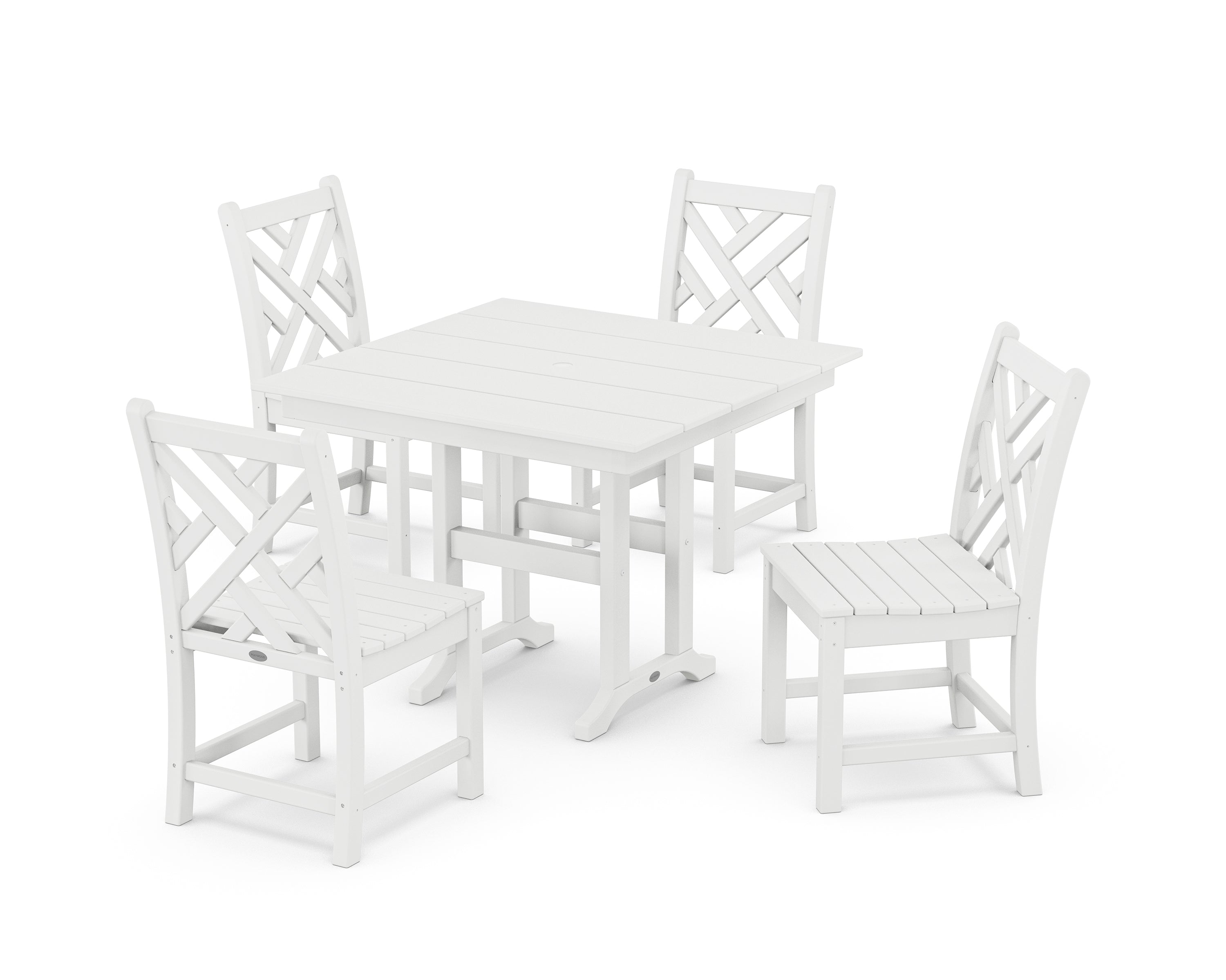 POLYWOOD Chippendale Side Chair 5-Piece Farmhouse Dining Set in White
