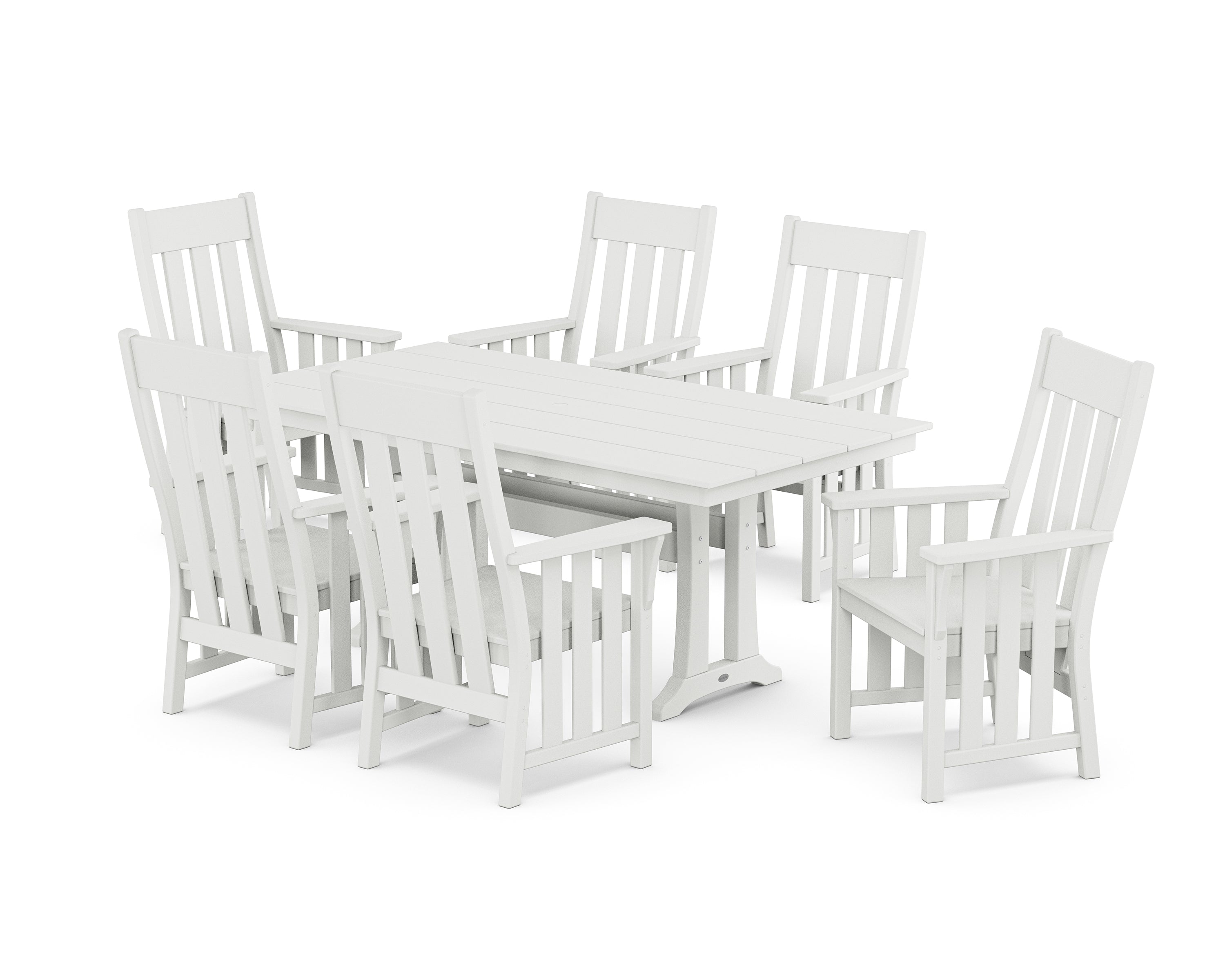 Martha Stewart by POLYWOOD® Acadia Arm Chair 7-Piece Farmhouse Dining Set with Trestle Legs in White