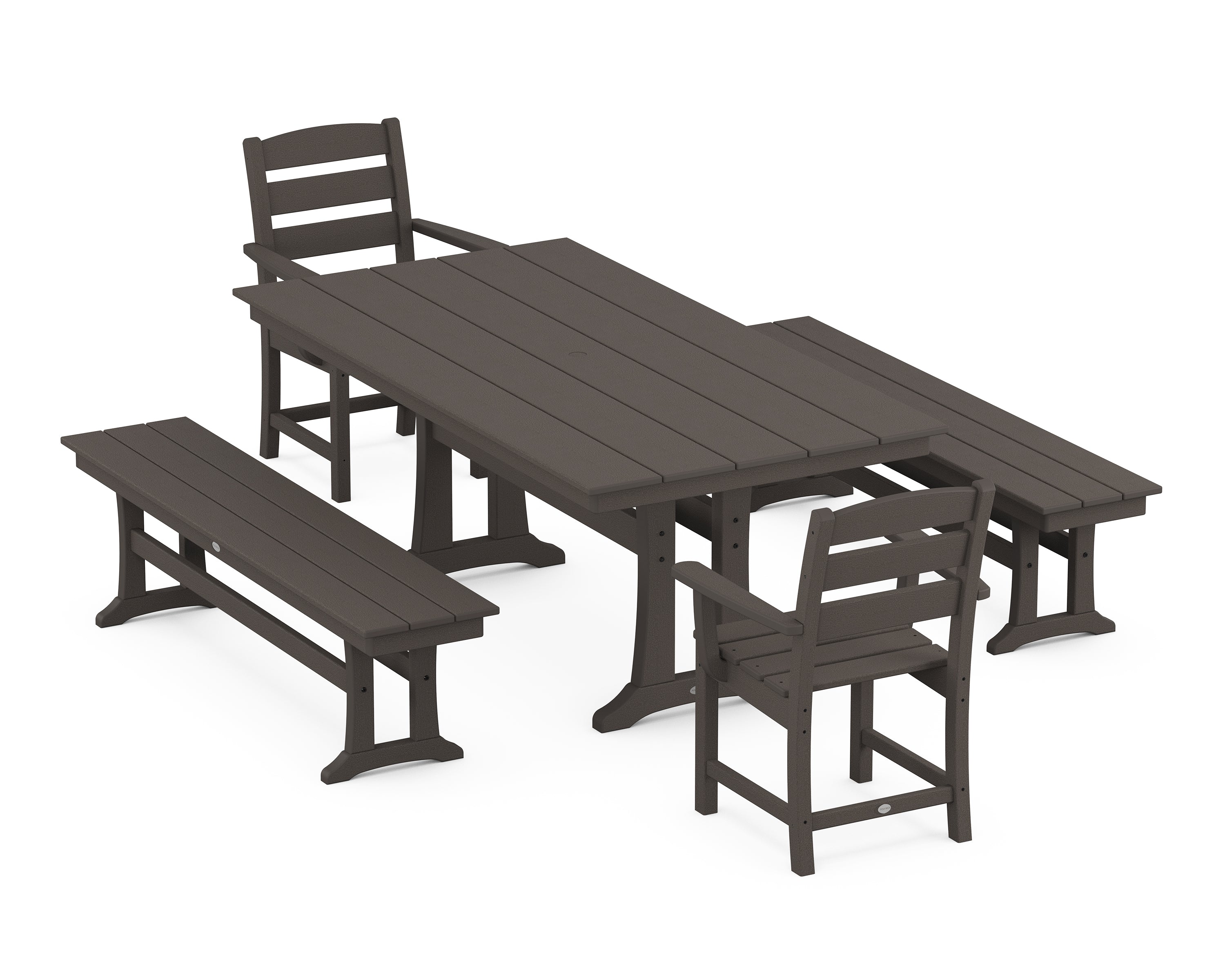 POLYWOOD® Lakeside 5-Piece Farmhouse Dining Set With Trestle Legs in Vintage Coffee