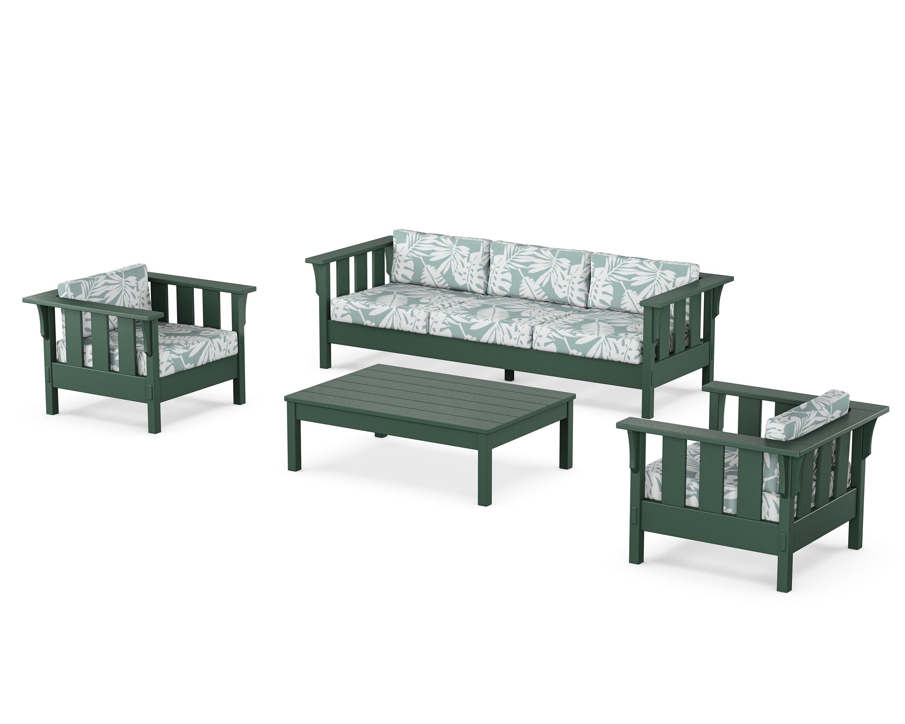 Martha Stewart by POLYWOOD Acadia 4-Piece Deep Seating Set with Sofa in Green / Leaf Glacier Spa
