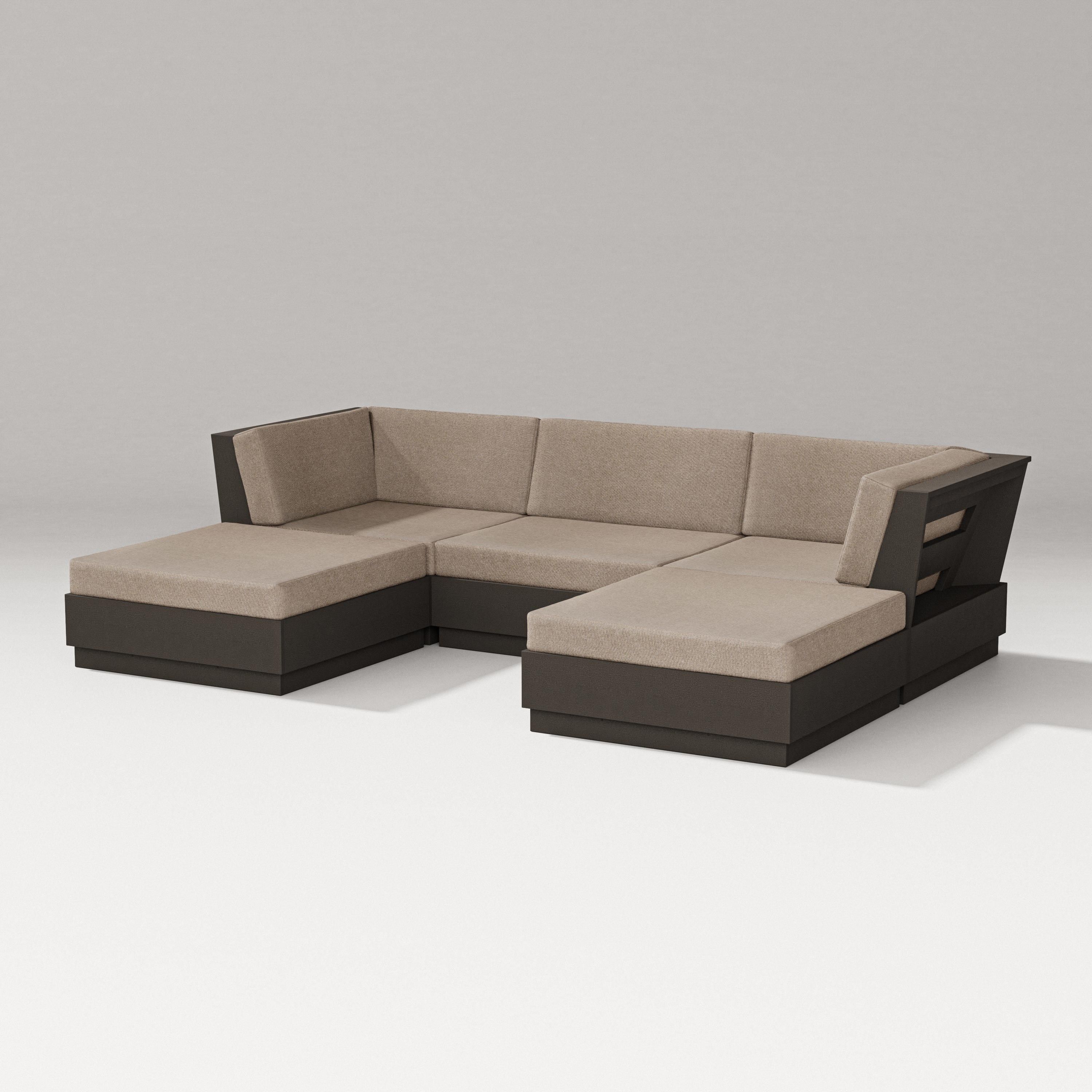 PW Designer Series Elevate Double Chaise Sectional in Vintage Coffee / Spiced Burlap