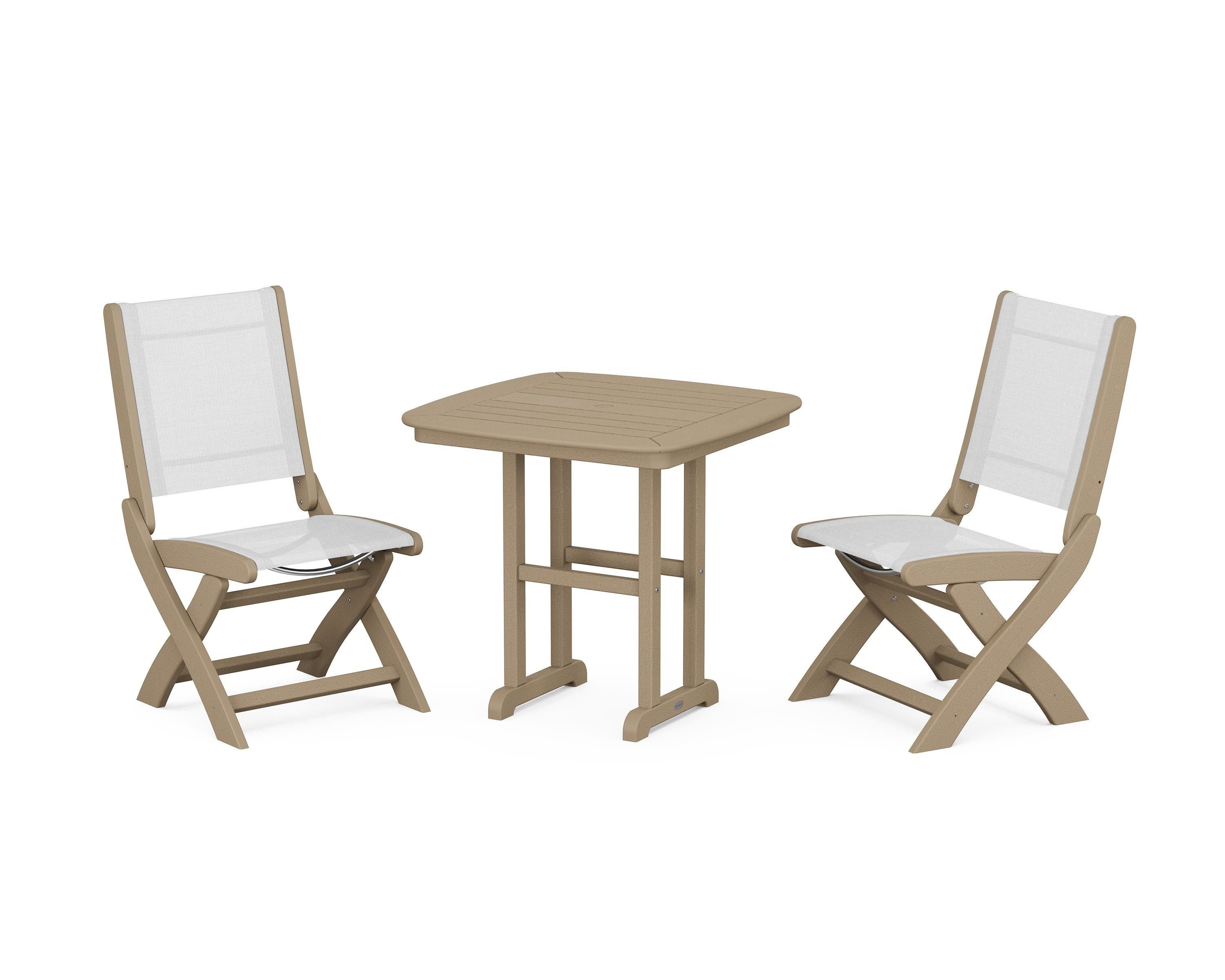 POLYWOOD Coastal Folding Side Chair 3-Piece Dining Set in Vintage Sahara / White Sling