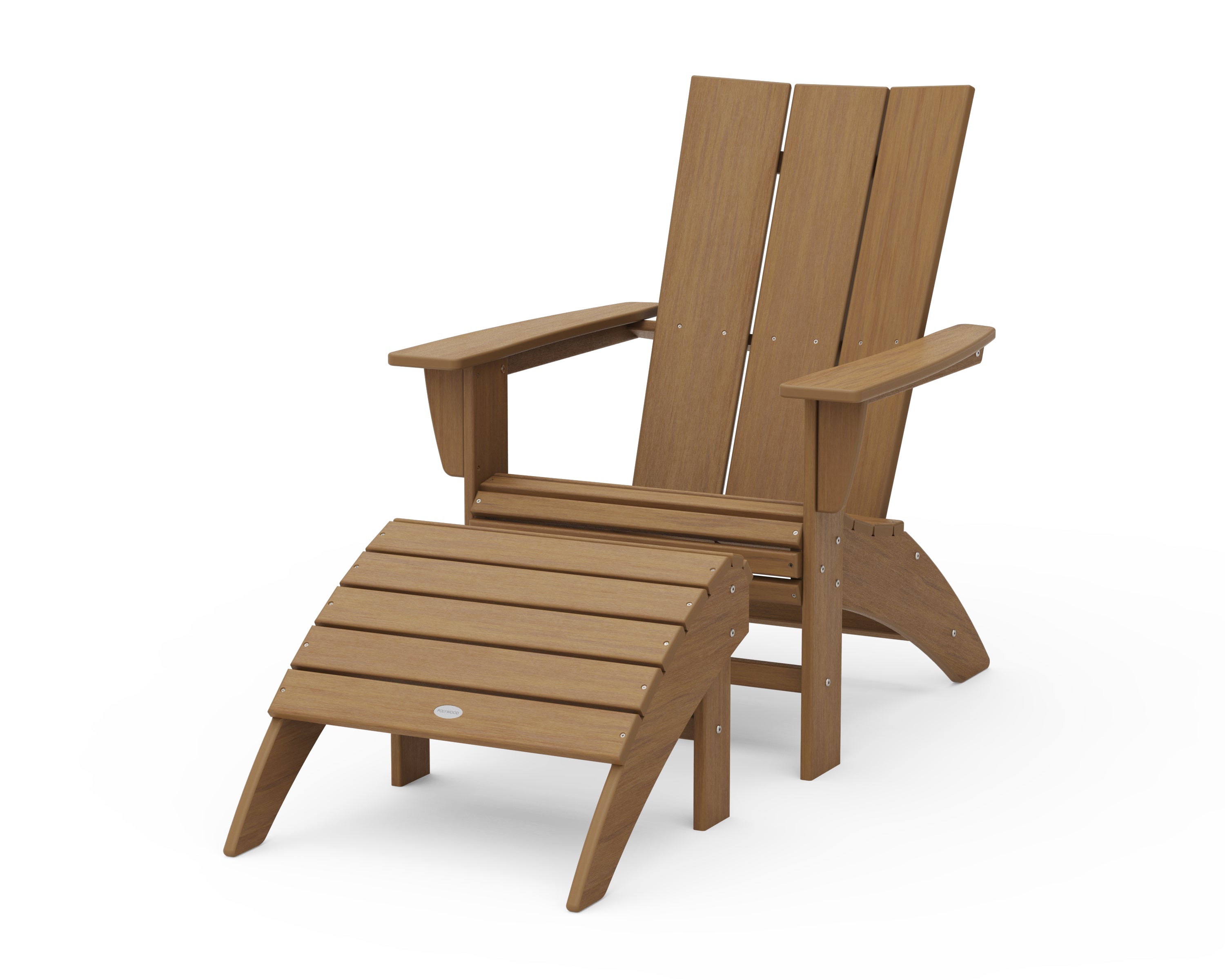 POLYWOOD Modern Curveback Adirondack Chair 2-Piece Set with Ottoman in Natural