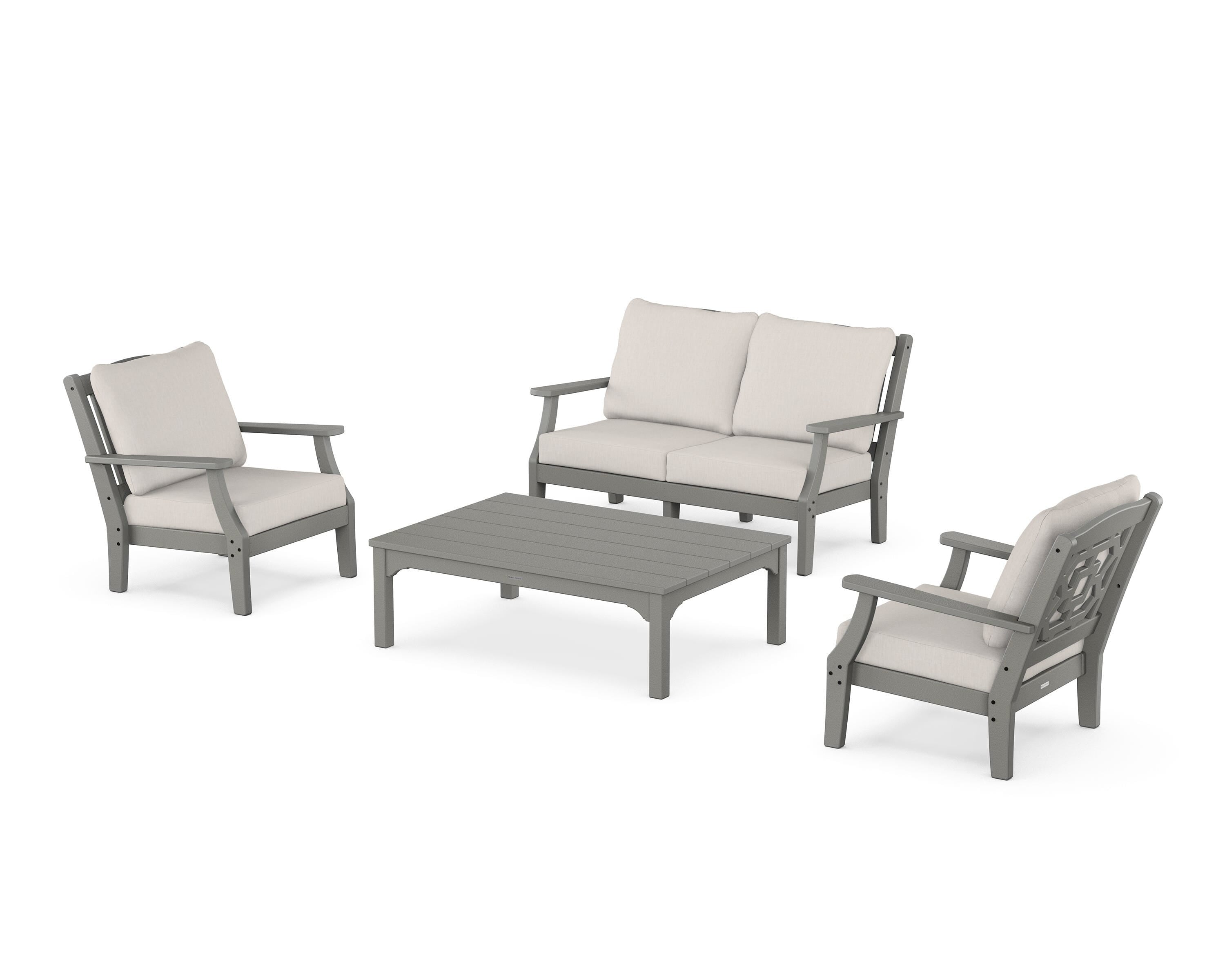 Martha Stewart by POLYWOOD Chinoiserie 4-Piece Deep Seating Set with Loveseat in Slate Grey / Cast Ash