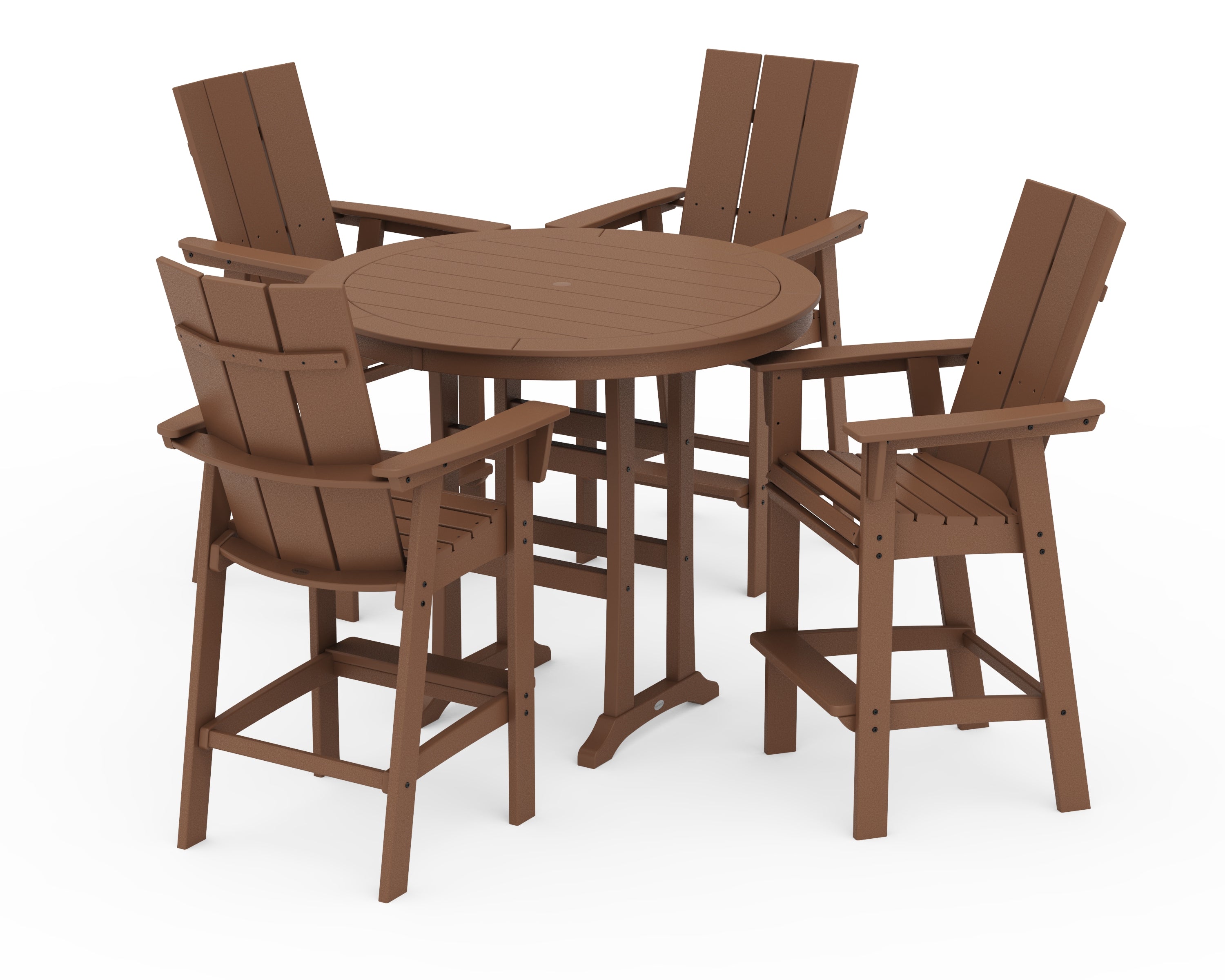 POLYWOOD Modern Curveback Adirondack 5-Piece Nautical Trestle Bar Set in Teak