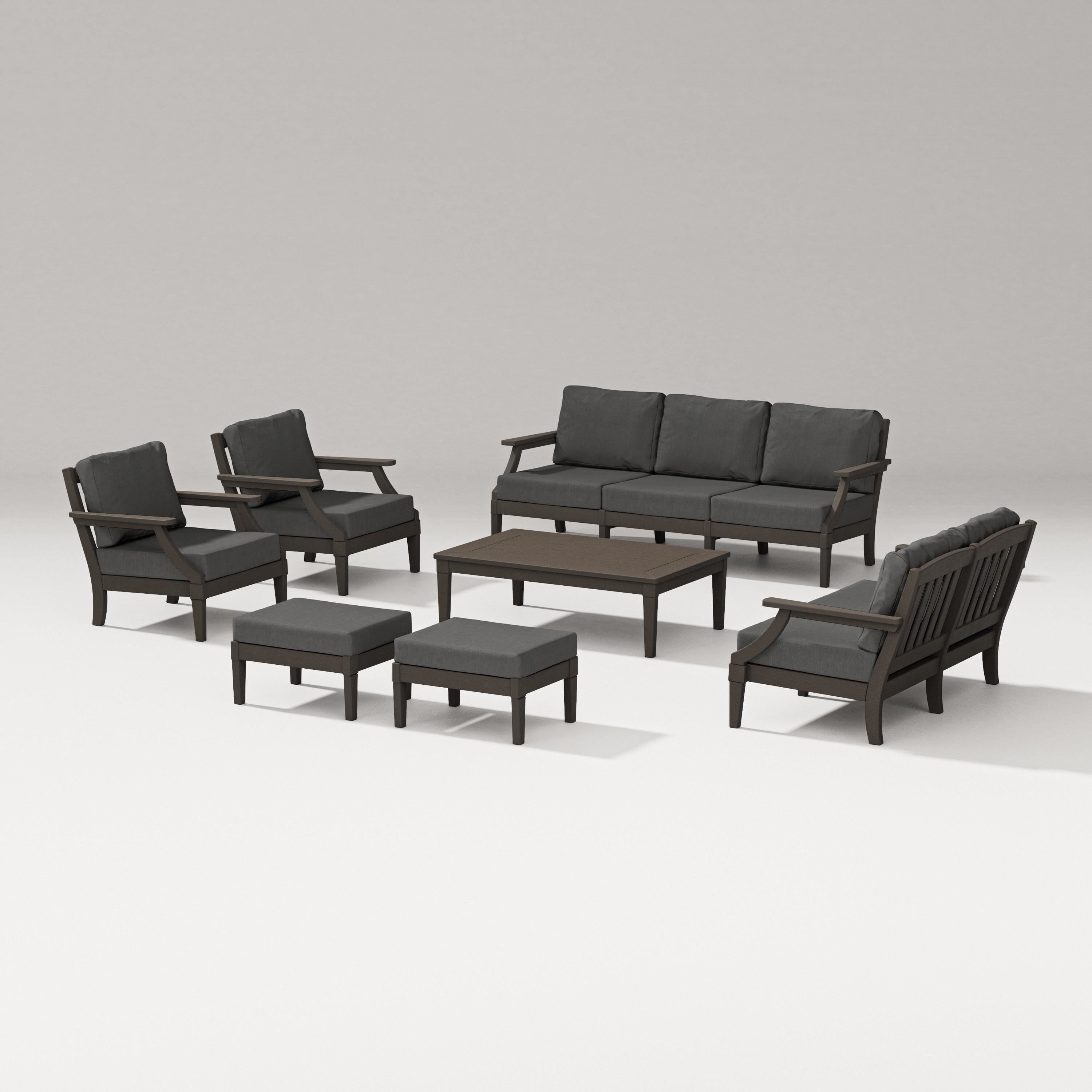 PW Designer Series Estate 7-Piece Lounge Sofa Set in Vintage Coffee / Spectrum Carbon