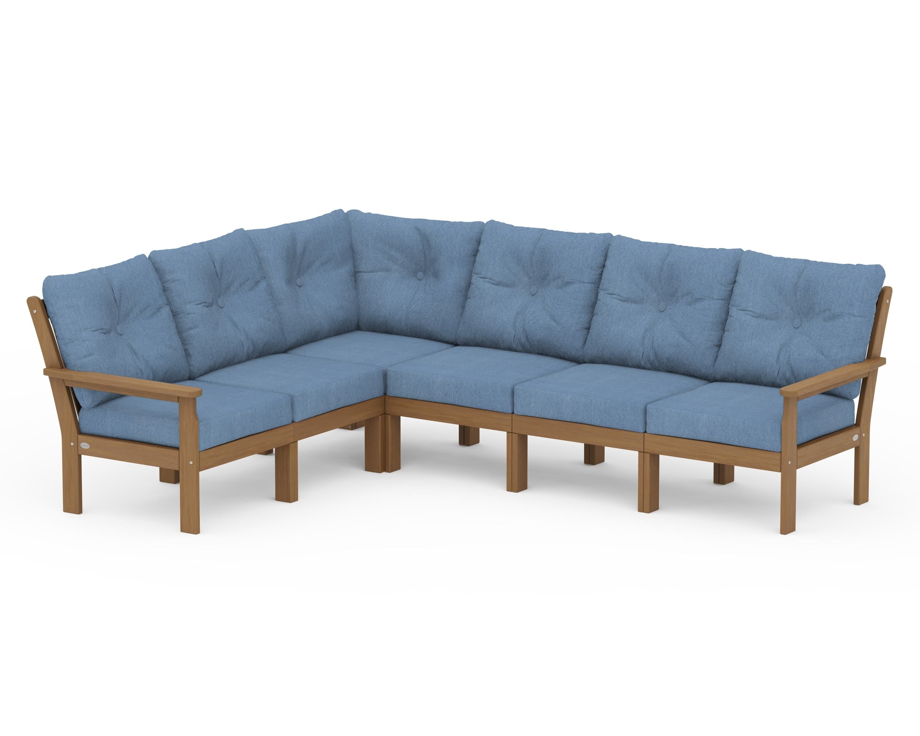 POLYWOOD Vineyard 6-Piece Sectional in Natural / Sky Blue
