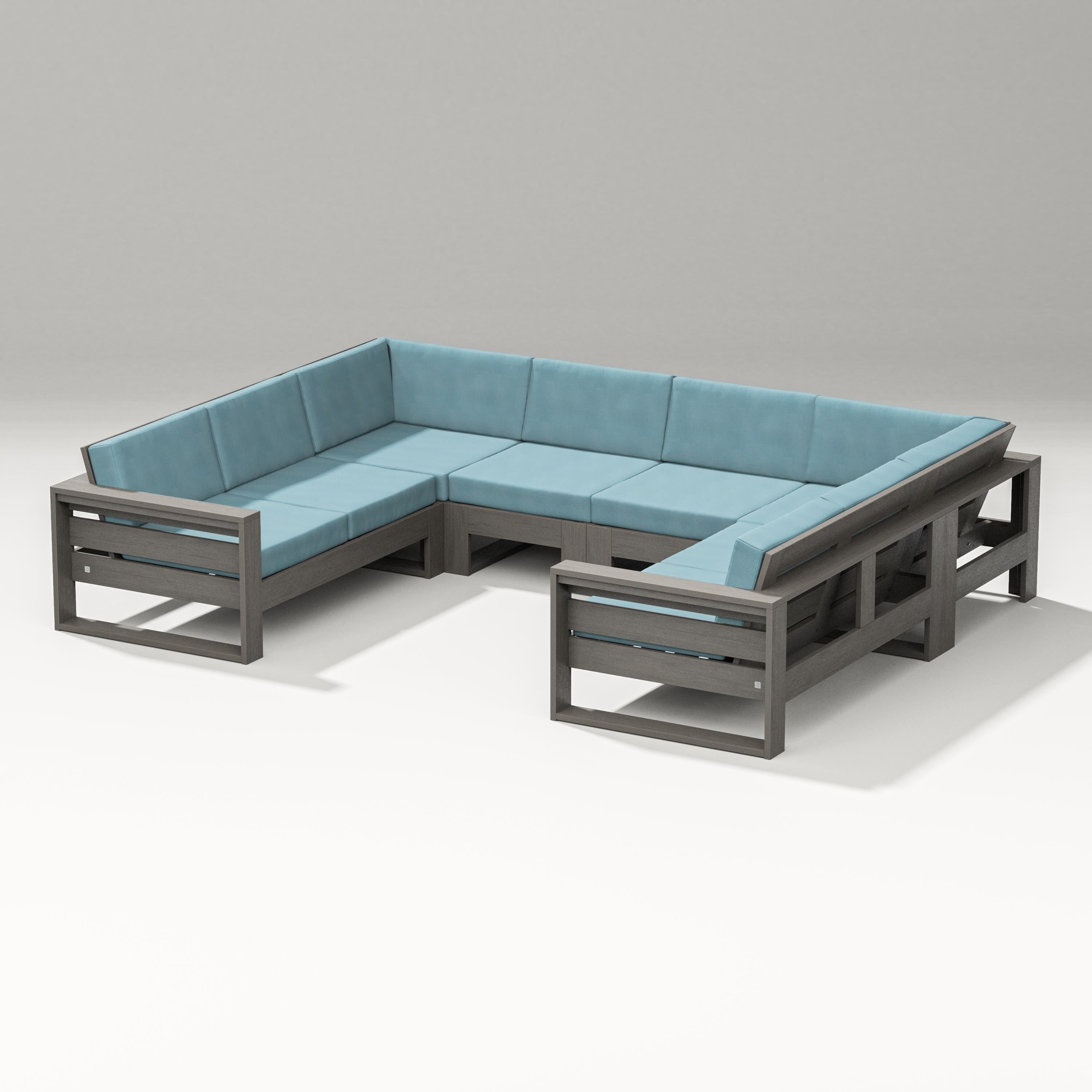 PW Designer Series Latitude U-Shaped Sectional in Driftwood / Lattice Sky Blue