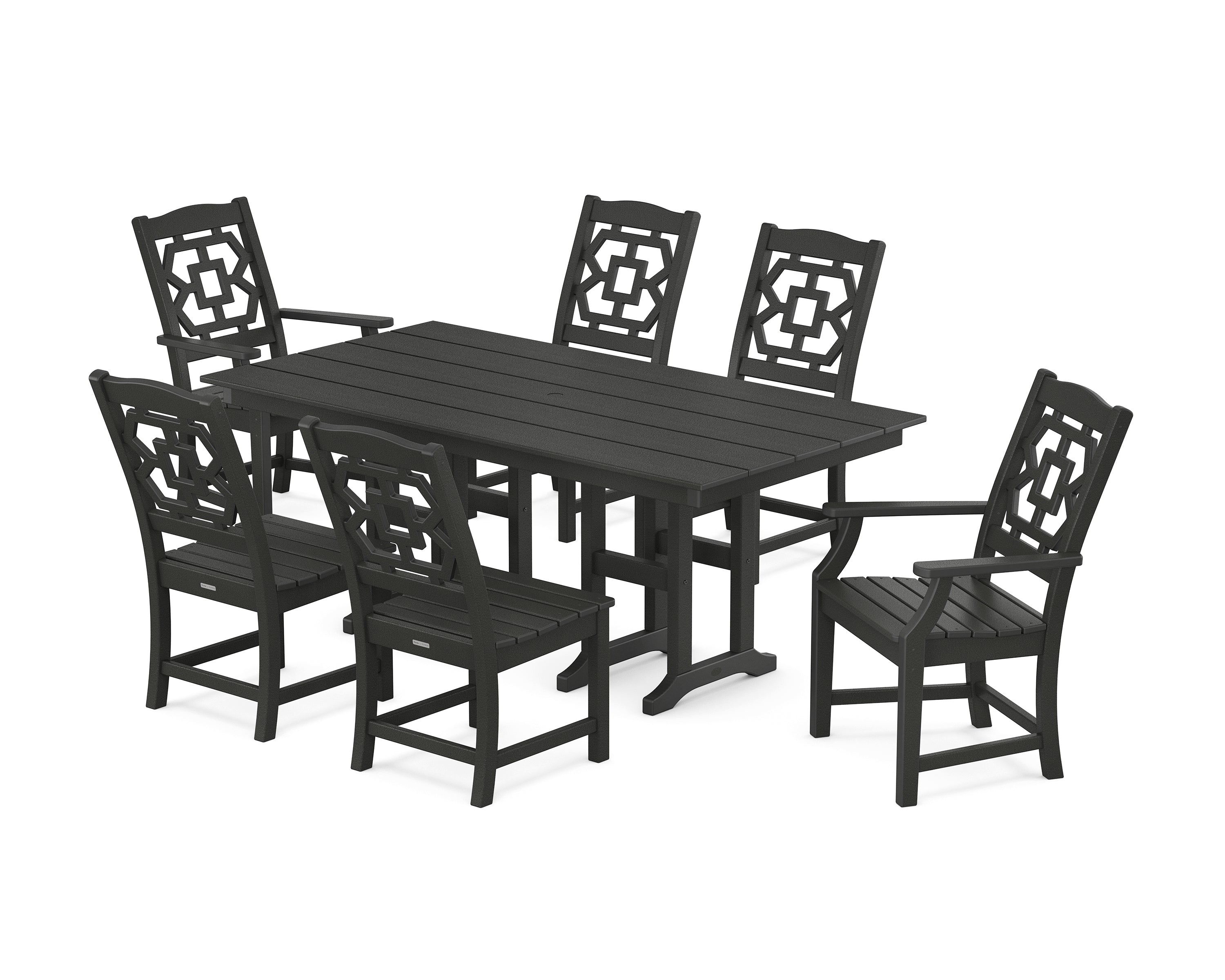 Martha Stewart by POLYWOOD® Chinoiserie 7-Piece Farmhouse Dining Set in Black