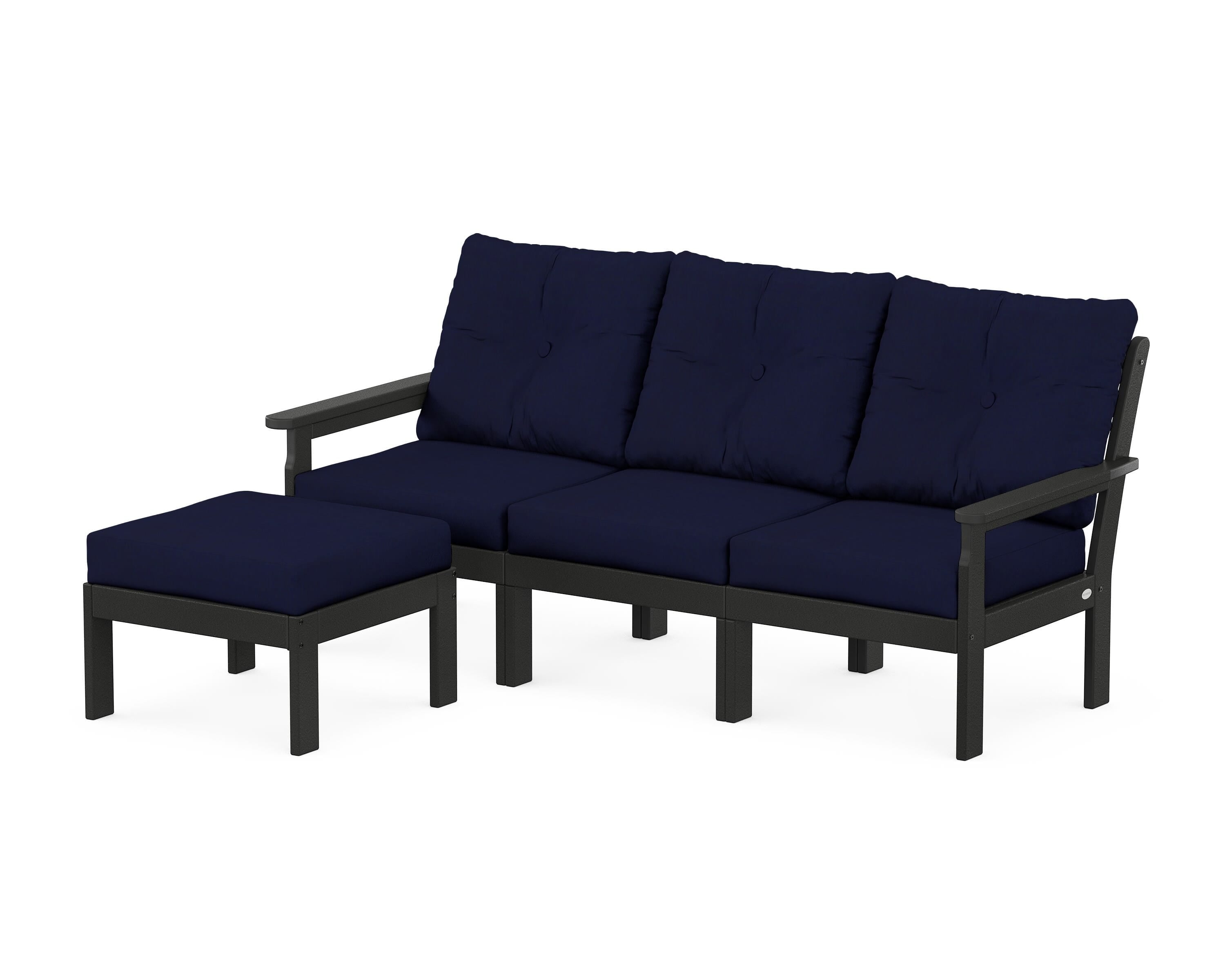 POLYWOOD Vineyard 4-Piece Sectional with Ottoman in Black / Navy