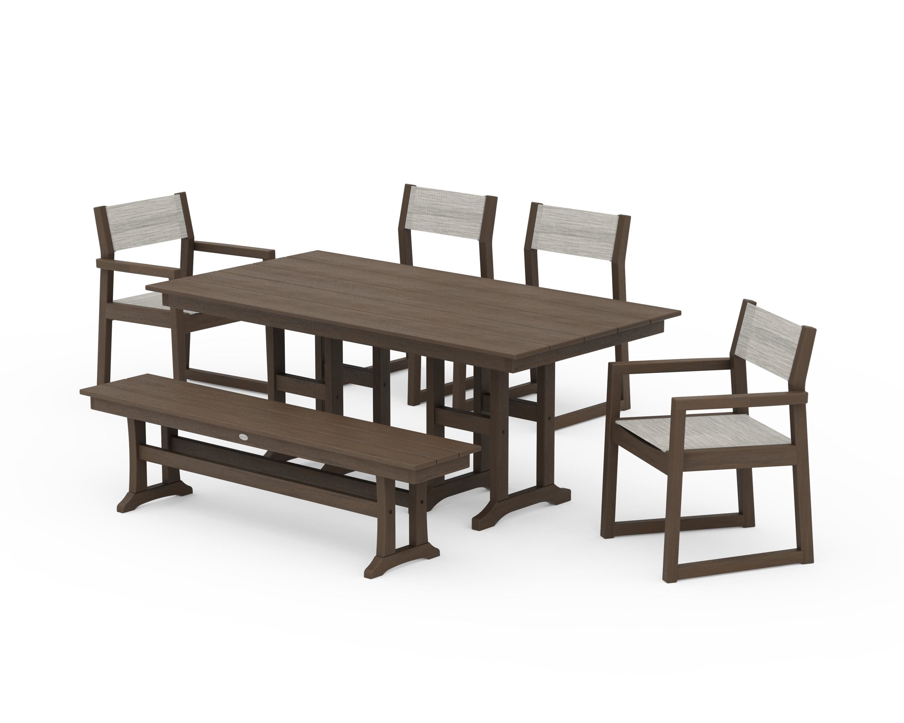 POLYWOOD EDGE Sling 6-Piece Farmhouse Dining Set in Kona / Birch Sling