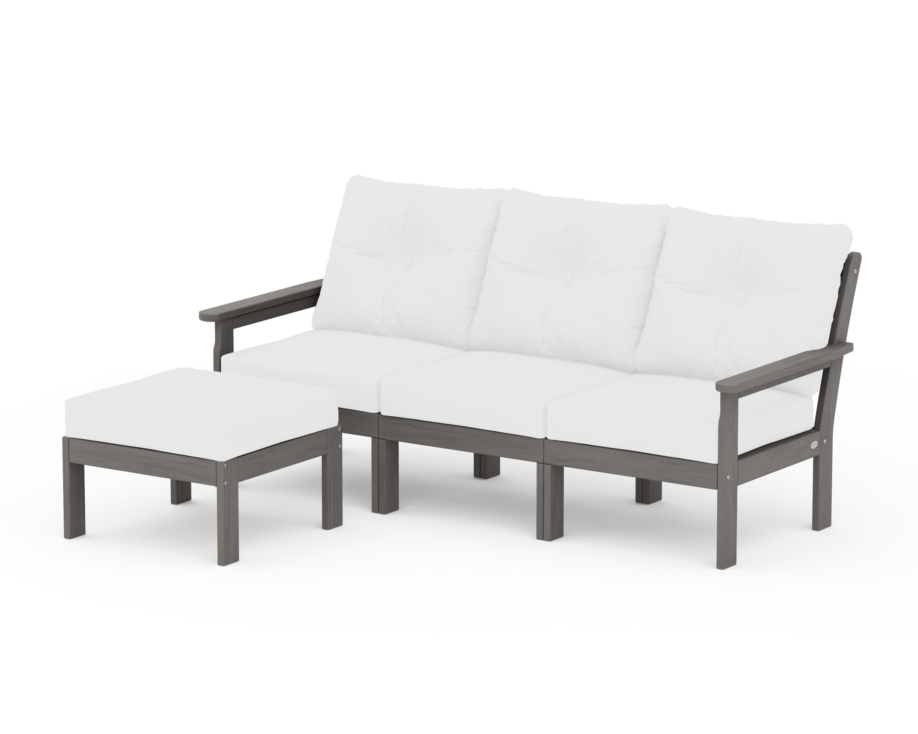 POLYWOOD Vineyard 4-Piece Sectional with Ottoman in Driftwood / Natural