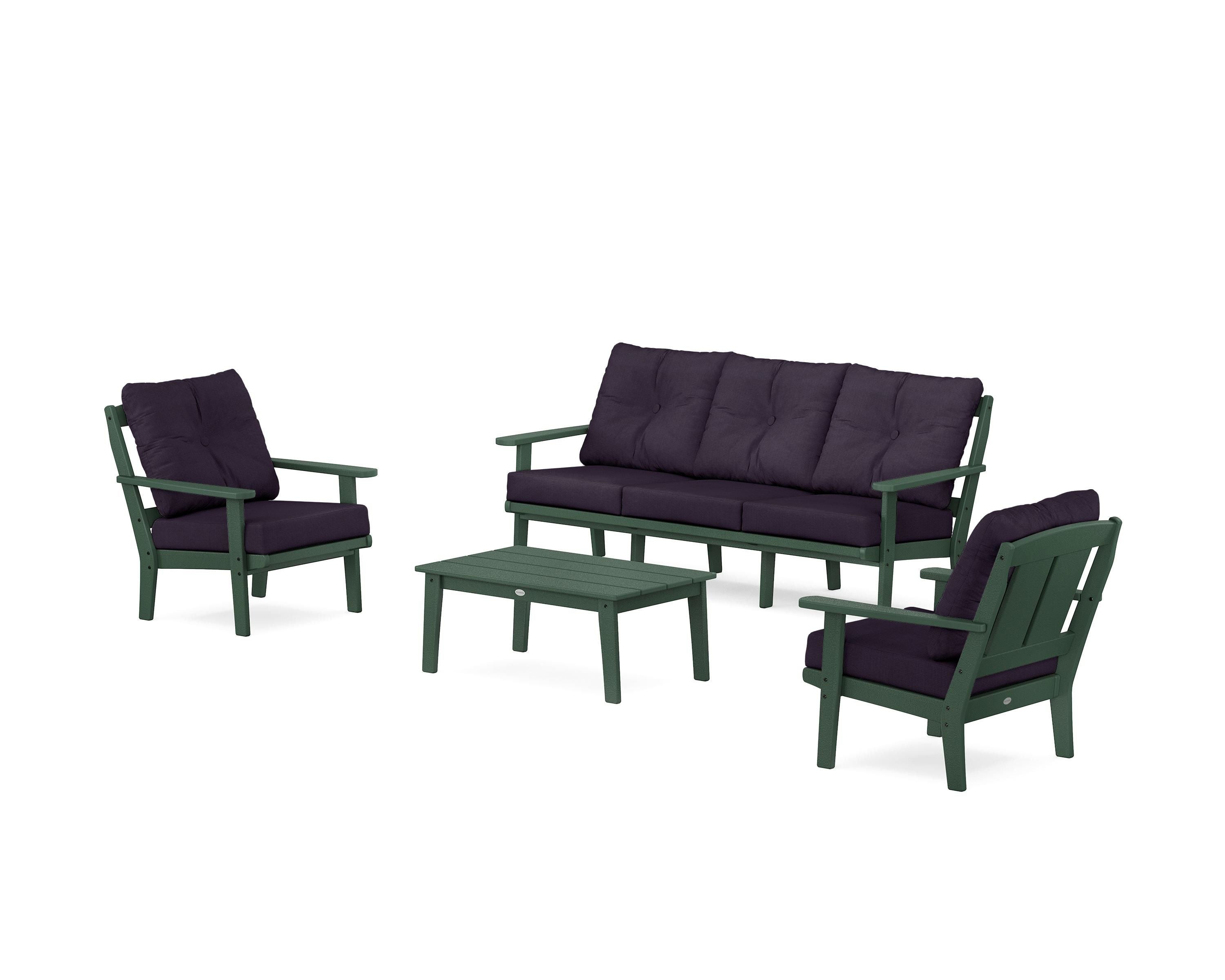 POLYWOOD Mission 4-Piece Deep Seating Set with Sofa in Green / Navy Linen