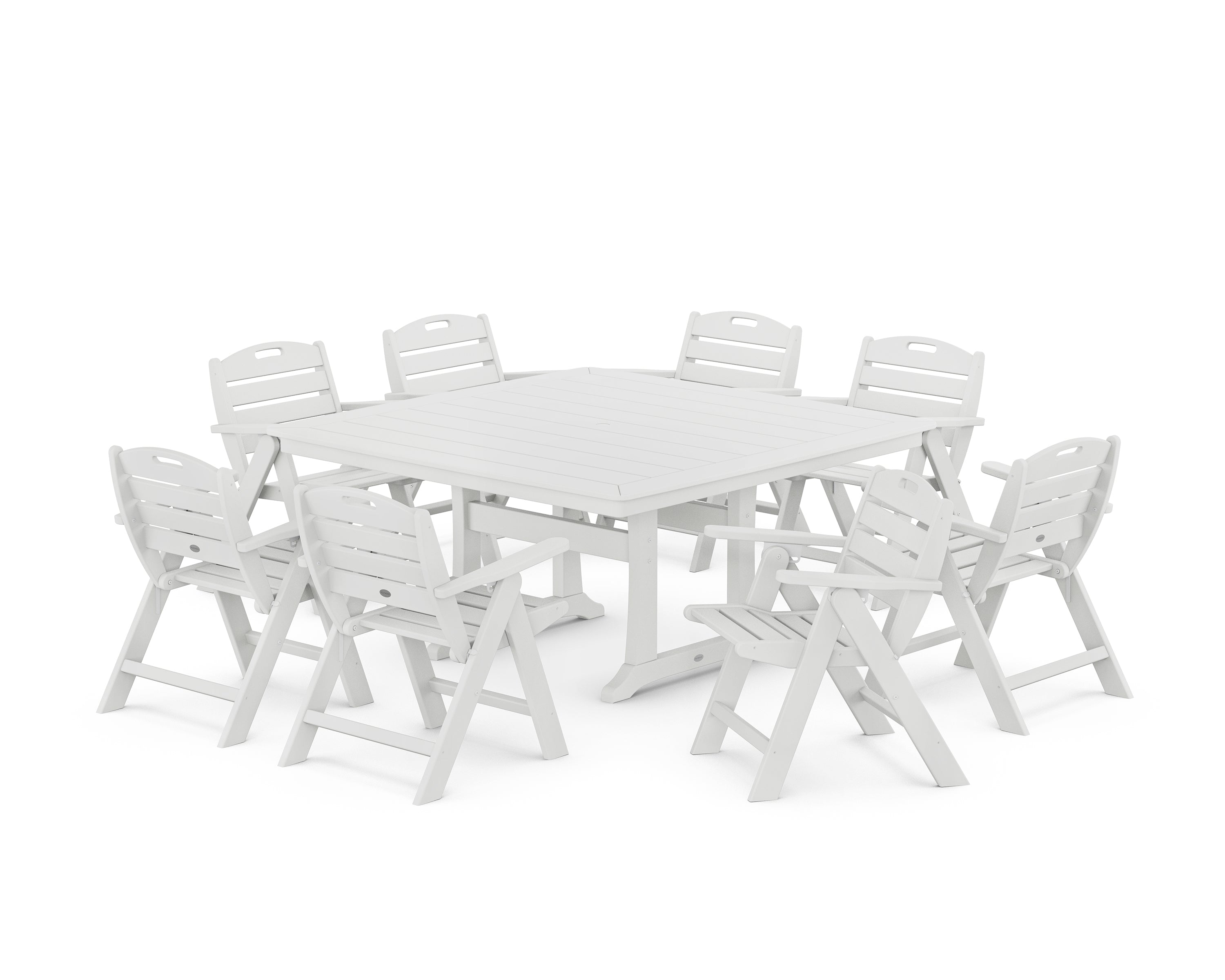 POLYWOOD Nautical Lowback 9-Piece Square Dining Set with Trestle Legs in White