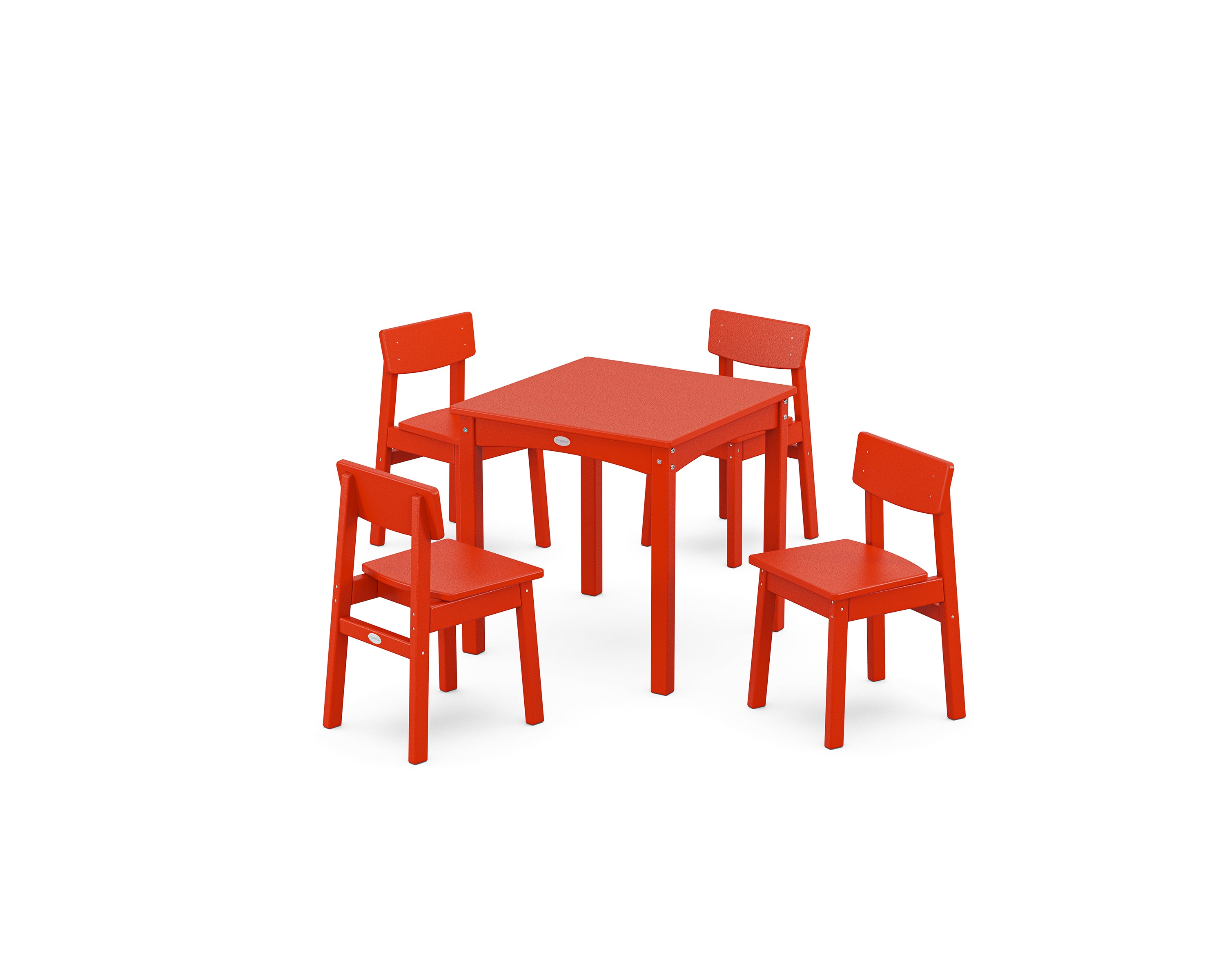 POLYWOOD Modern Studio Kids 5-Piece Dining Set in Sunset Red