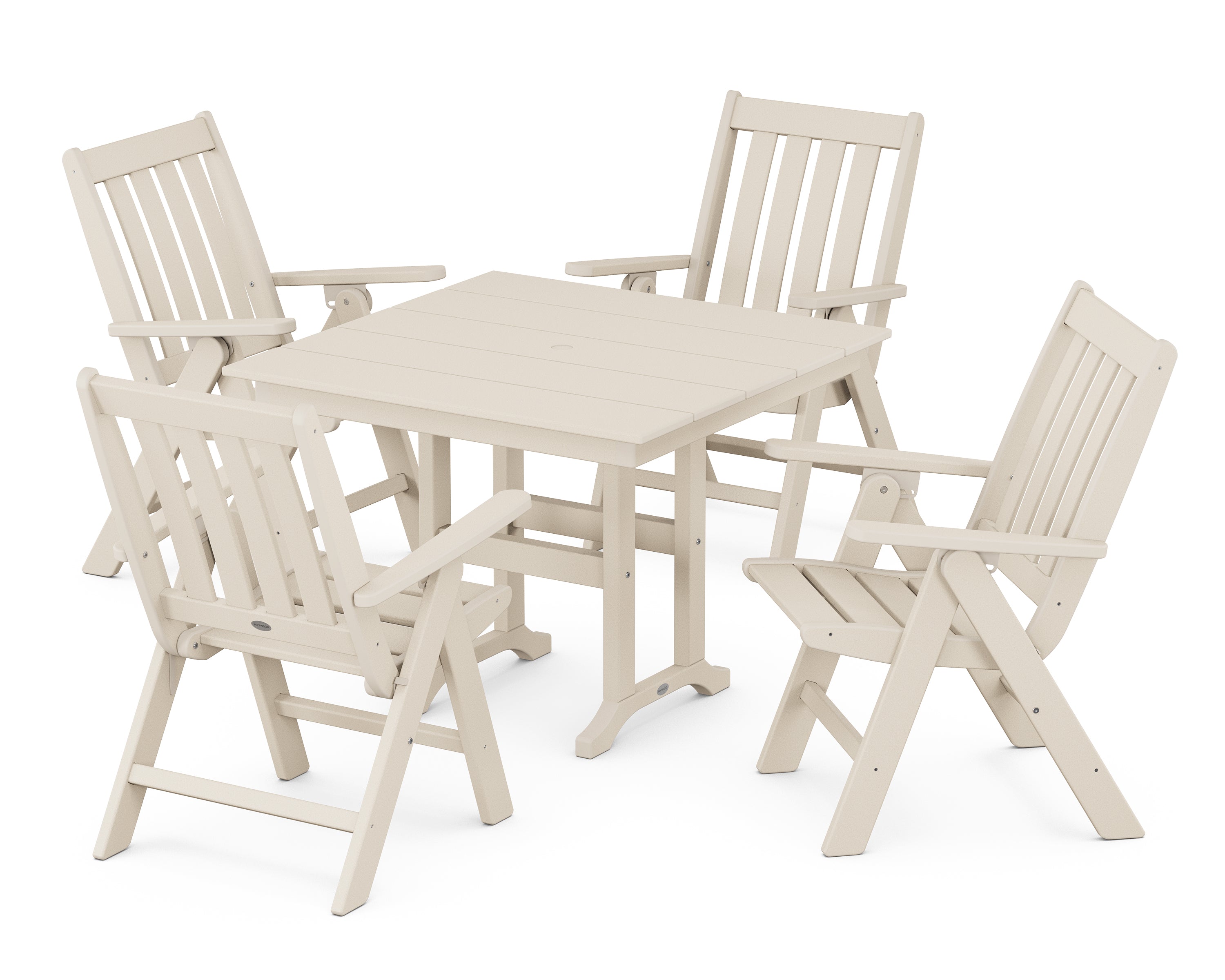 POLYWOOD® Vineyard Folding Chair 5-Piece Farmhouse Dining Set in Sand