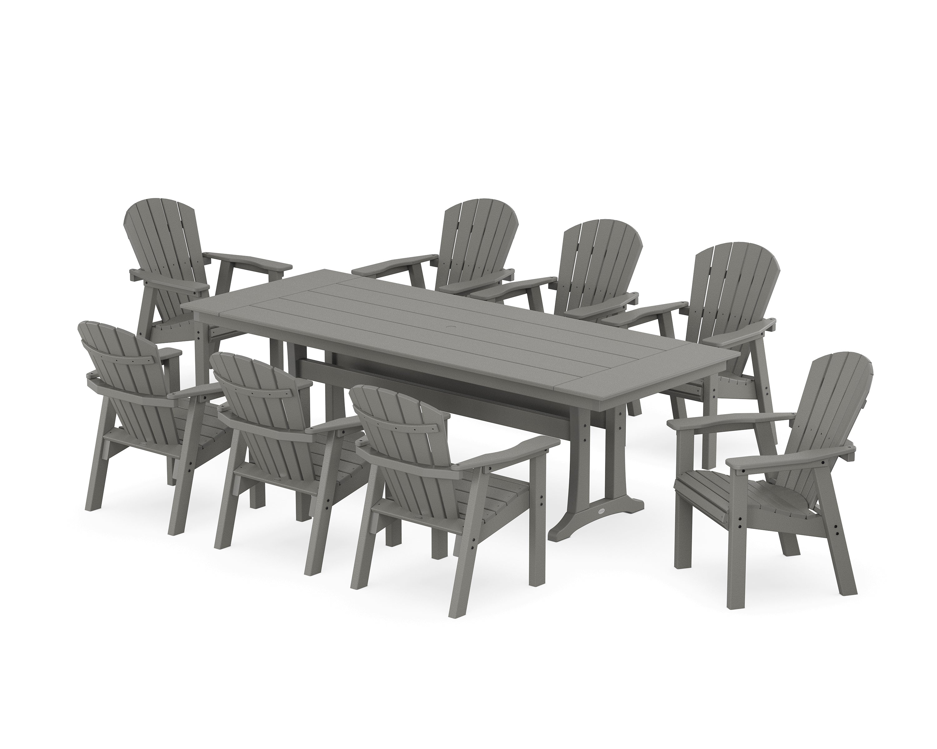 POLYWOOD® Seashell 9-Piece Farmhouse Dining Set with Trestle Legs in Slate Grey