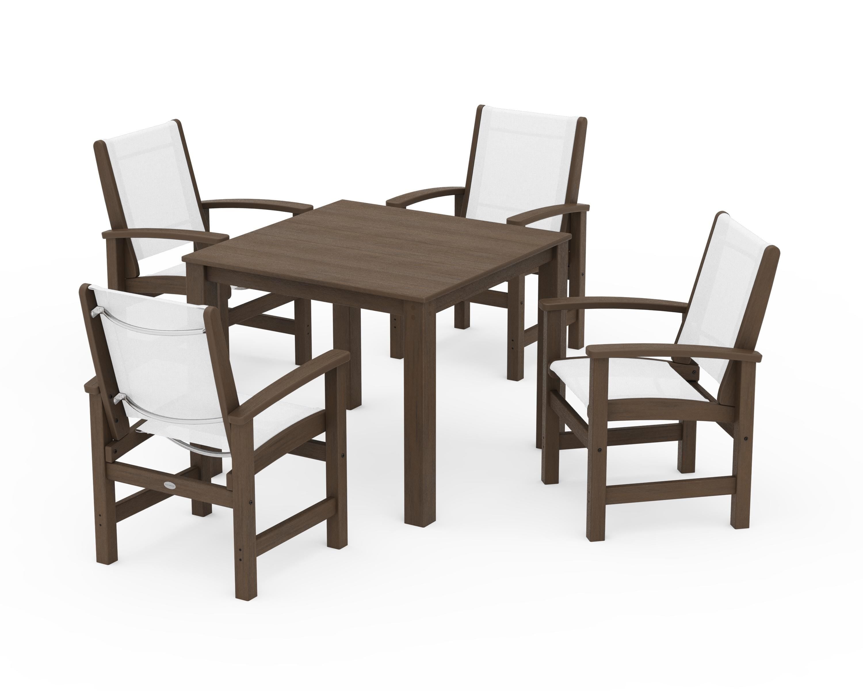 POLYWOOD Coastal 5-Piece Parsons Dining Set in Kona / White Sling