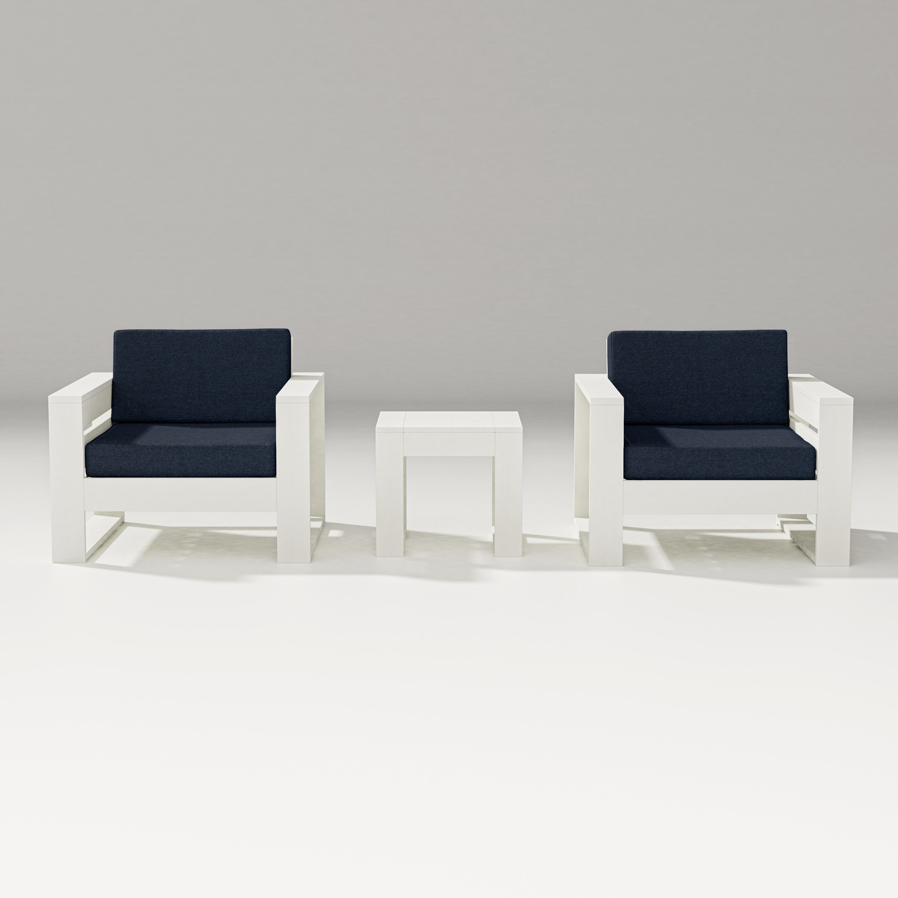 PW Designer Series Latitude 3-Piece Lounge Chair Set in Vintage White / Marine Indigo