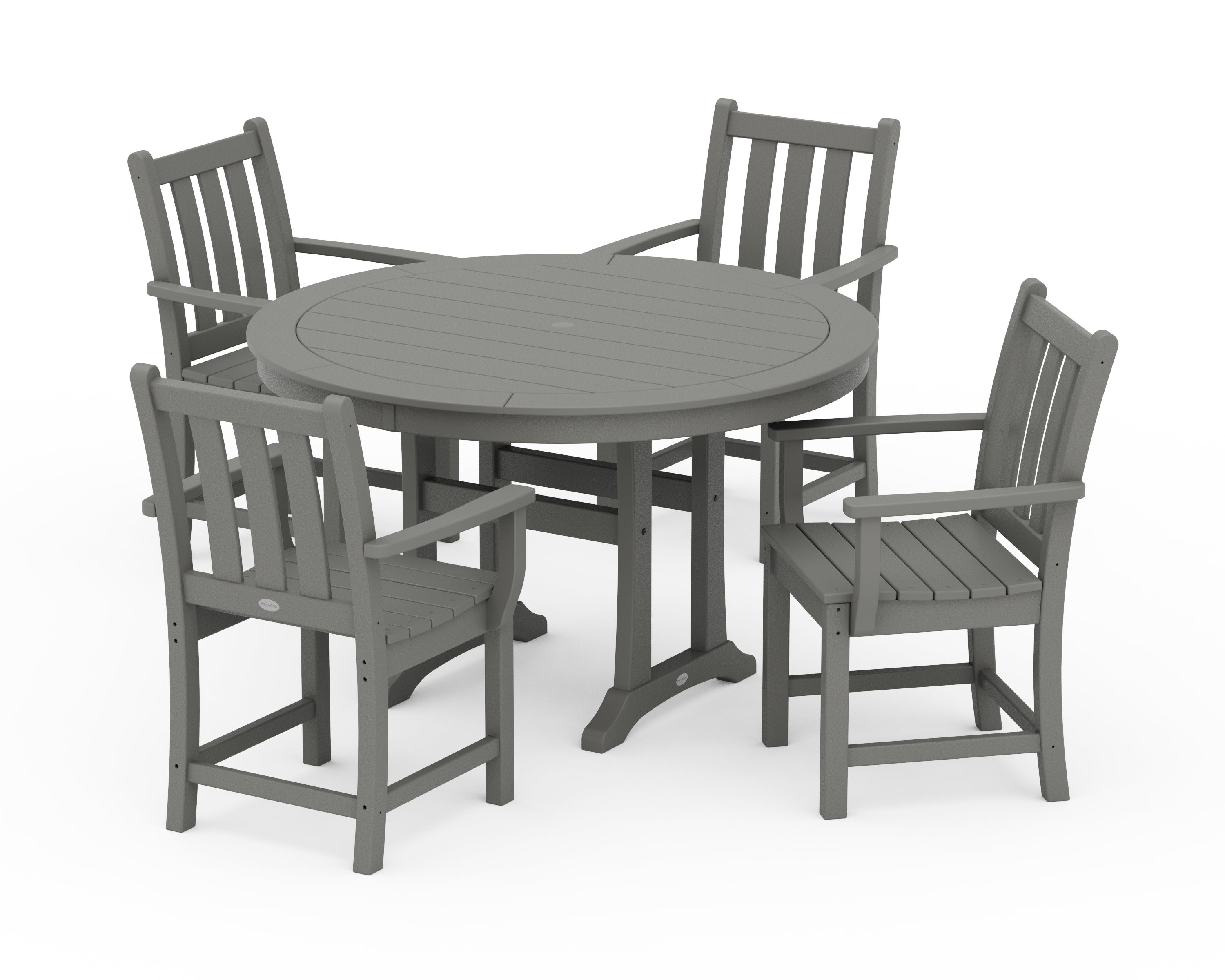 POLYWOOD Traditional Garden 5-Piece Round Dining Set with Trestle Legs in Slate Grey
