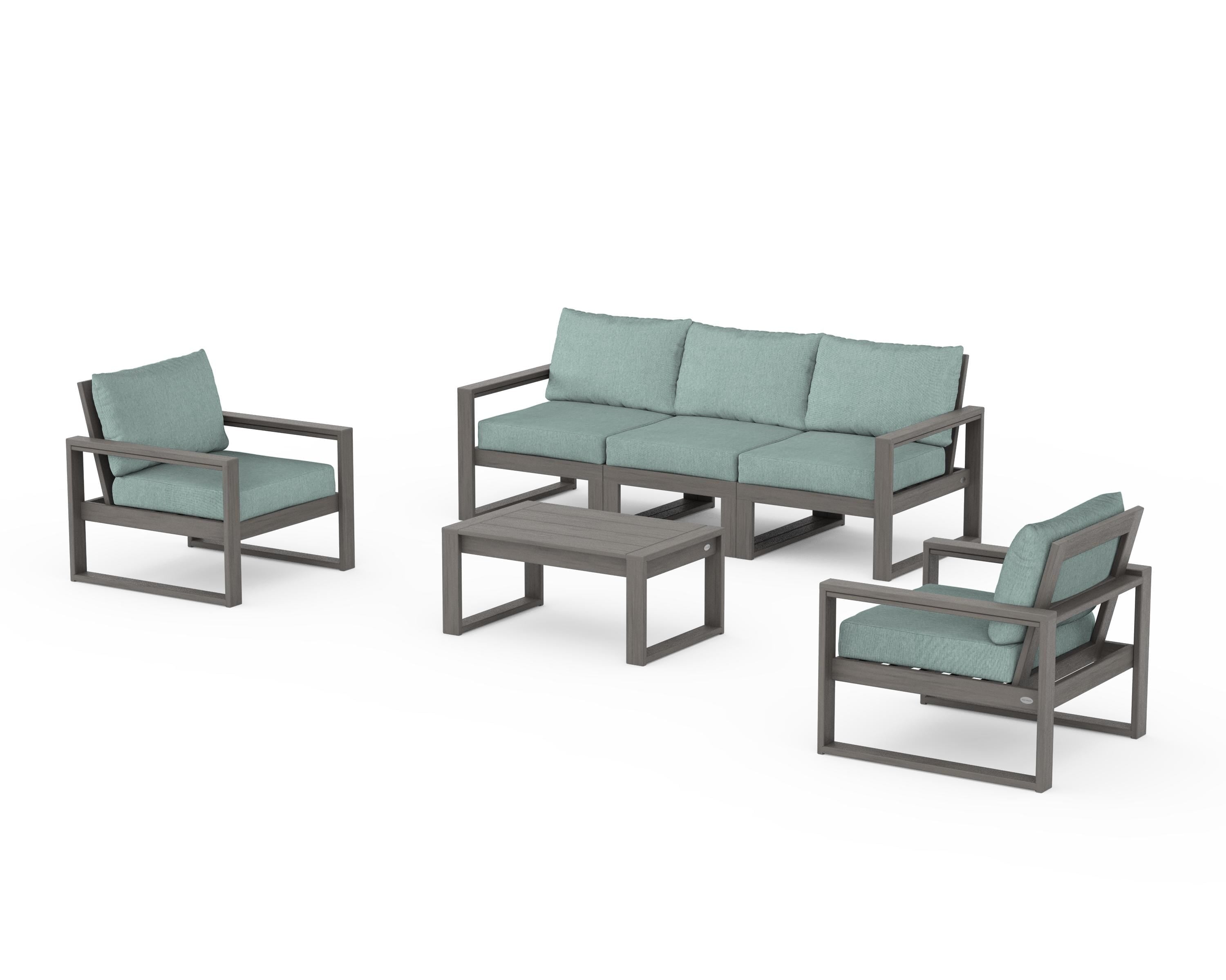 POLYWOOD EDGE Sectional 4-Piece Deep Seating Set with Sofa in Driftwood / Glacier Spa