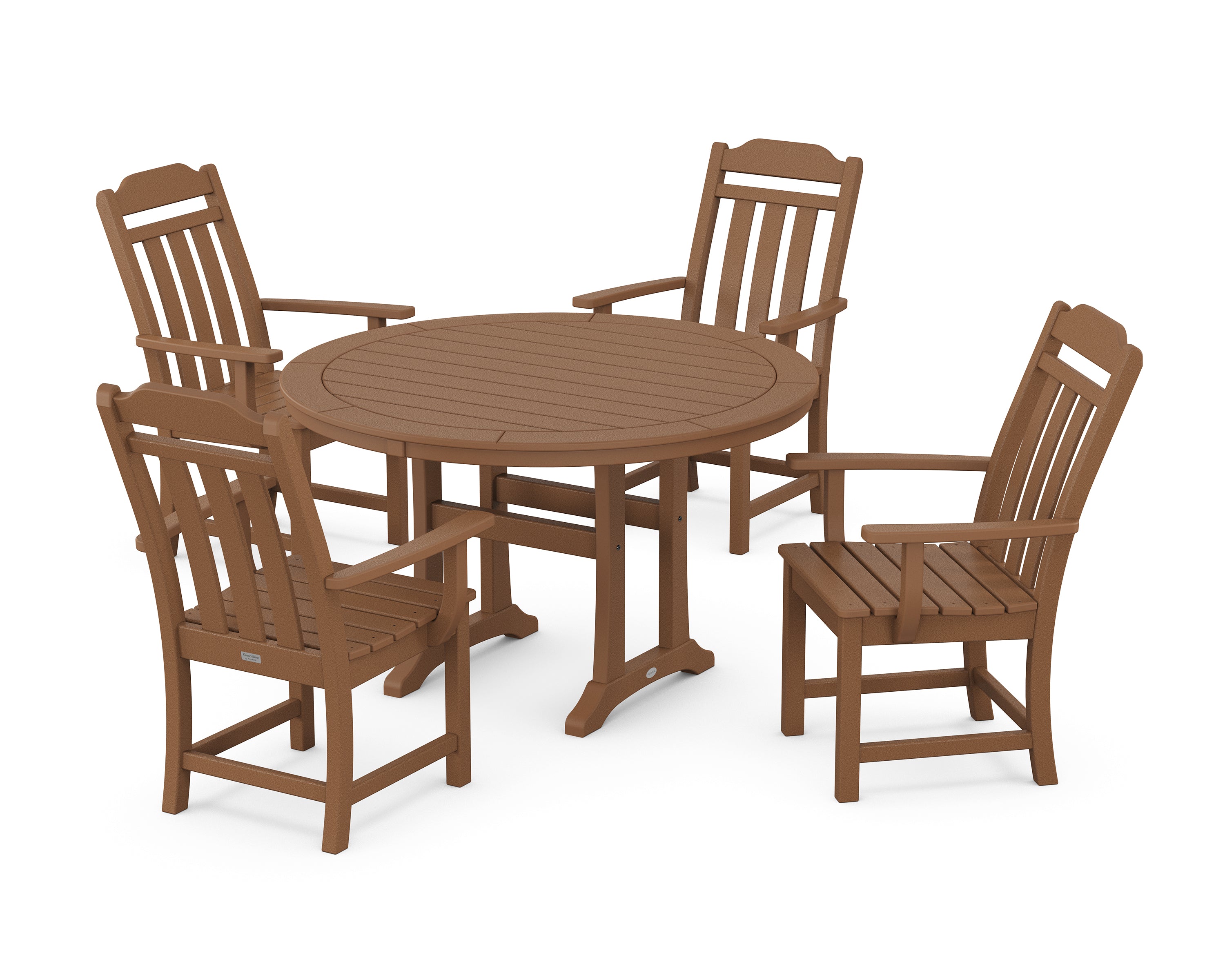 Polywood Country Living 5-Piece Round Dining Set with Trestle Legs in Teak